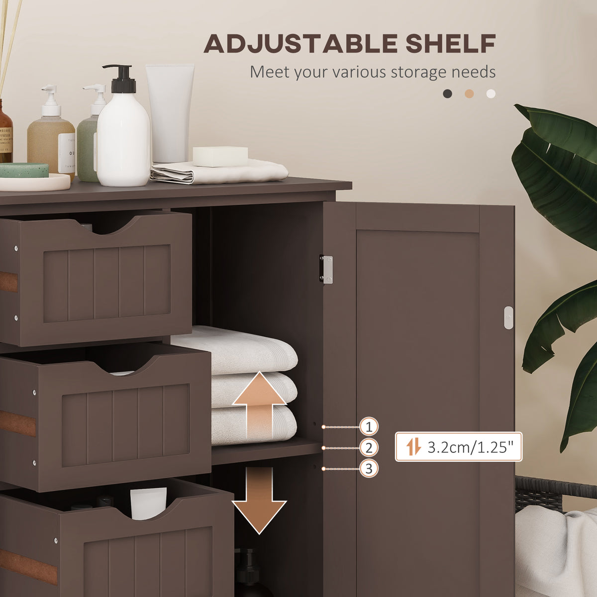 Bathroom Storage Cabinet, Floor Cabinet with Adjustable Shelf and 4 Drawers, Side Cabinet for Washroom, White