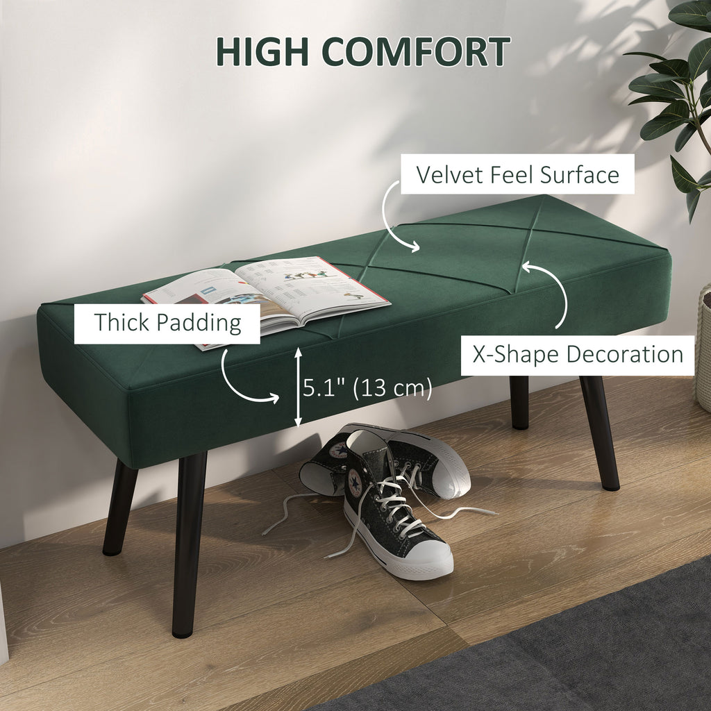 مقعد غرفة نوم منجّد بطول 39 إنش، مقعد عصري عند طرف السرير بأرجل فولاذية، أخضر