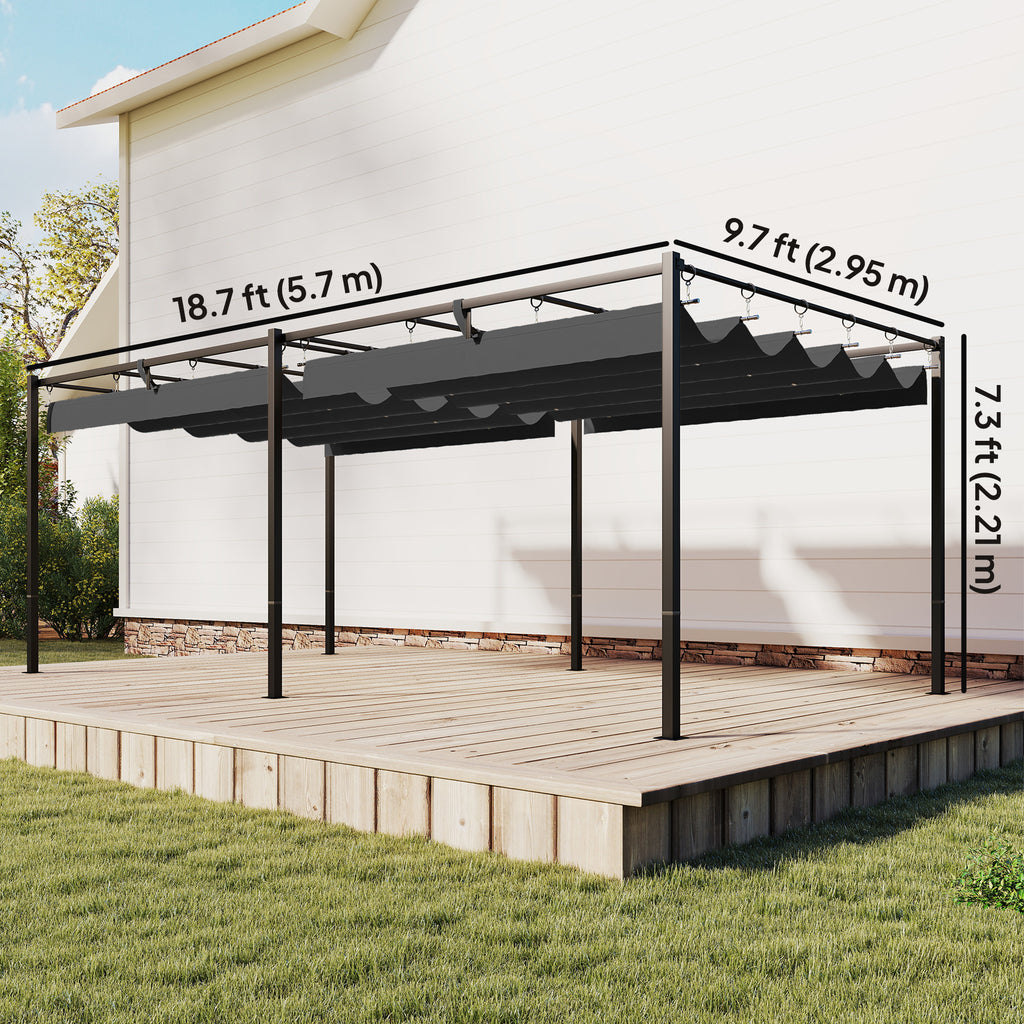 19' x 10' ፐርጎላ ምስ ዳግም ዝስሕብ ሽፋን፣ ፓትዮ ፐርጎላ ምስ ጸሓይ ጽላል መከላኸሊ፣ UV50+፣ ንፓትዮ፣ ኣትክልቲ፣ ጸሊም ግራጫ