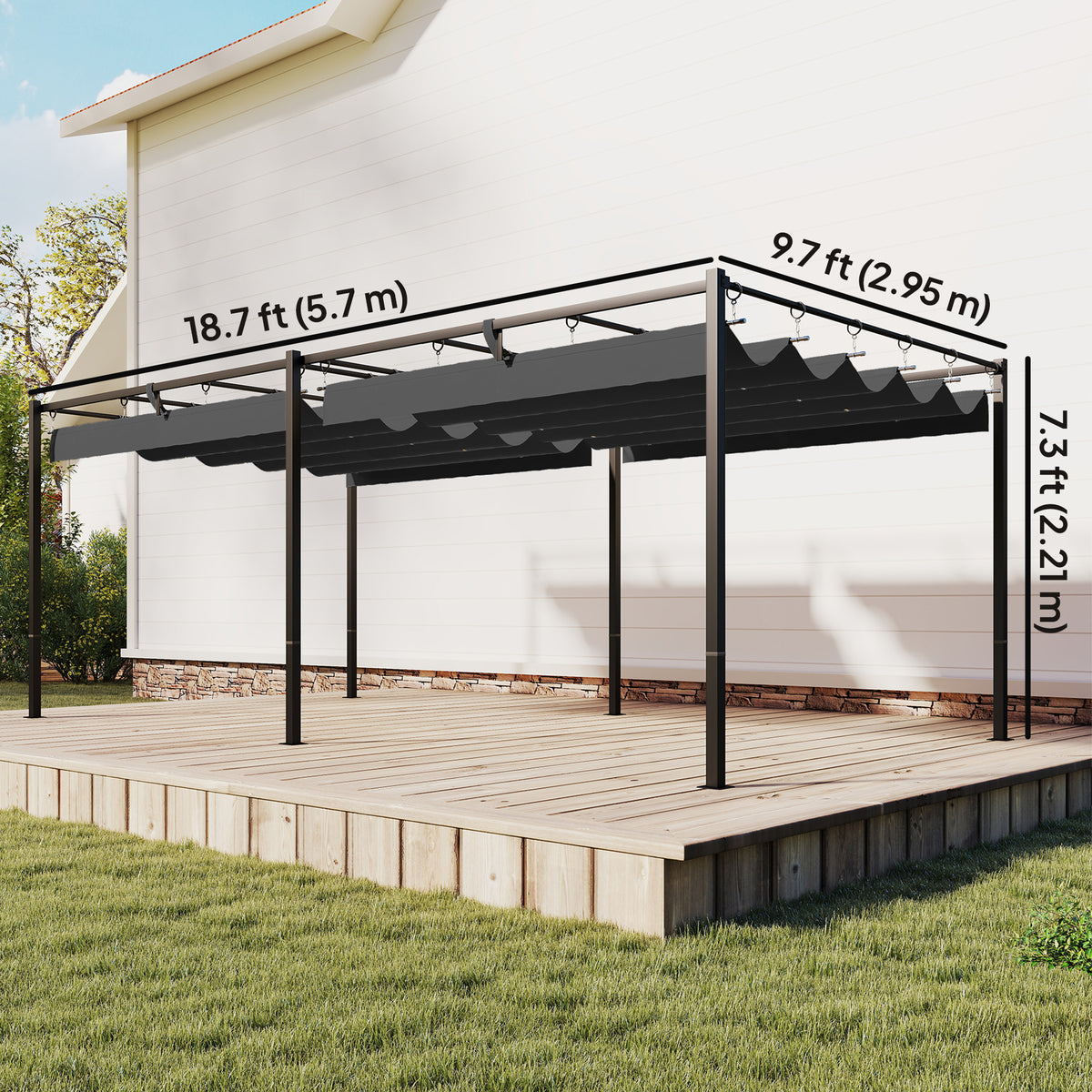 19' x 10' ፐርጎላ ምስ ዳግም ዝስሕብ ሽፋን፣ ፓትዮ ፐርጎላ ምስ ጸሓይ ጽላል መከላኸሊ፣ UV50+፣ ንፓትዮ፣ ኣትክልቲ፣ ጸሊም ግራጫ