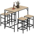 5 Pieces Industrial Rectangular Bar Table Set, Dining Table Set Breakfast Table with 4 Stools for Dining Room, Kitchen, Dinette, Oak