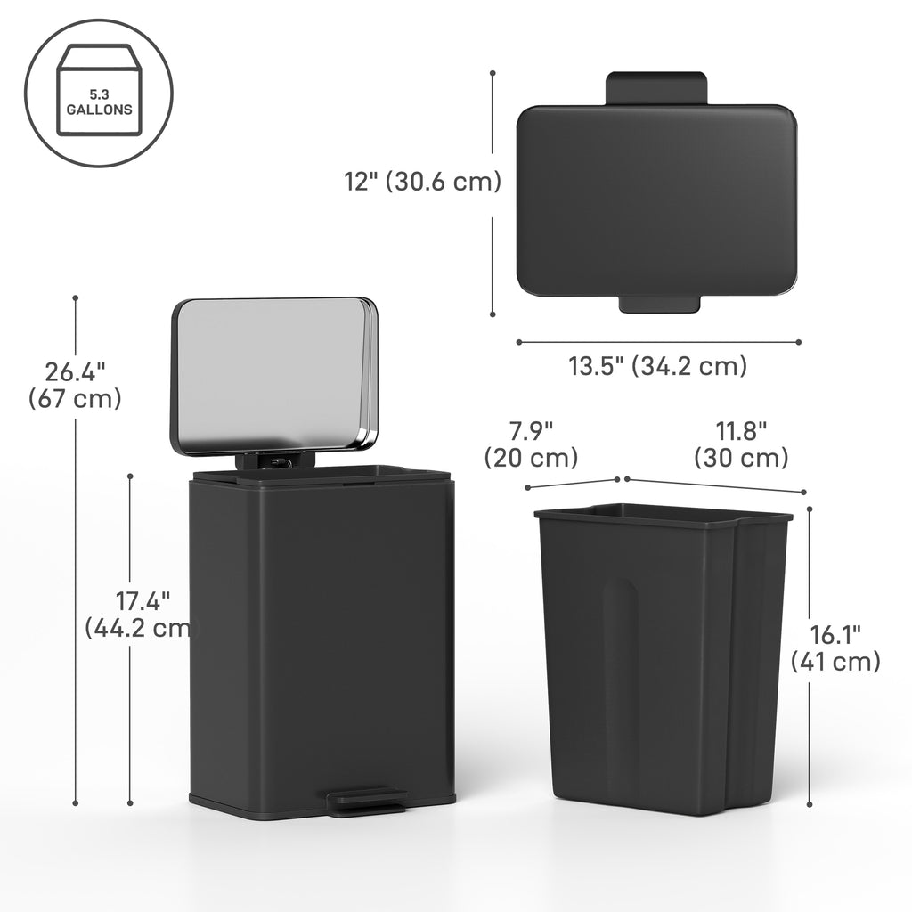 ክምር ቆርቆሮ፣ ብእግሪ ዝኽፈት ለዚቕ ዝዕጸው ቆርቆሮ ክምር፣ 5 ጋሎን (20 ሊትር) ቆርቆሮ ክምር ዘለዎ ዝተሰንቀለ ውሽጣዊ ባልዲ፣ ድቡልቡል ጸሊም