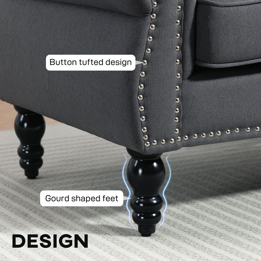 Stylish Midback Double Sofa with Sponge Padding, 2 Seater Sofa Couch, with Rubber Wood Leg, Dark Grey