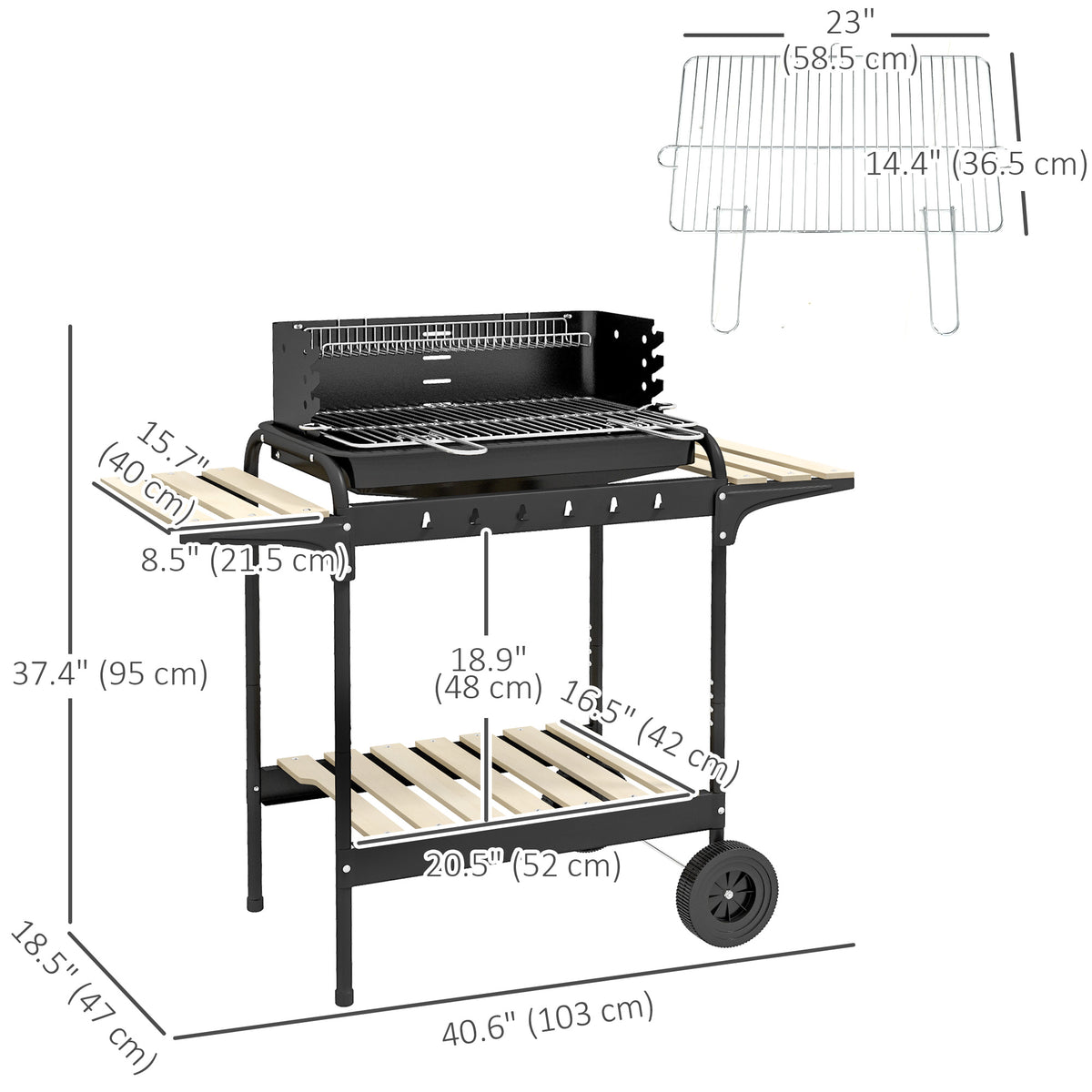 Charcoal Barbecue Grill with Adjustable Grill Height, Portable BBQ Trolley with Ash Catcher and Wheels, Red