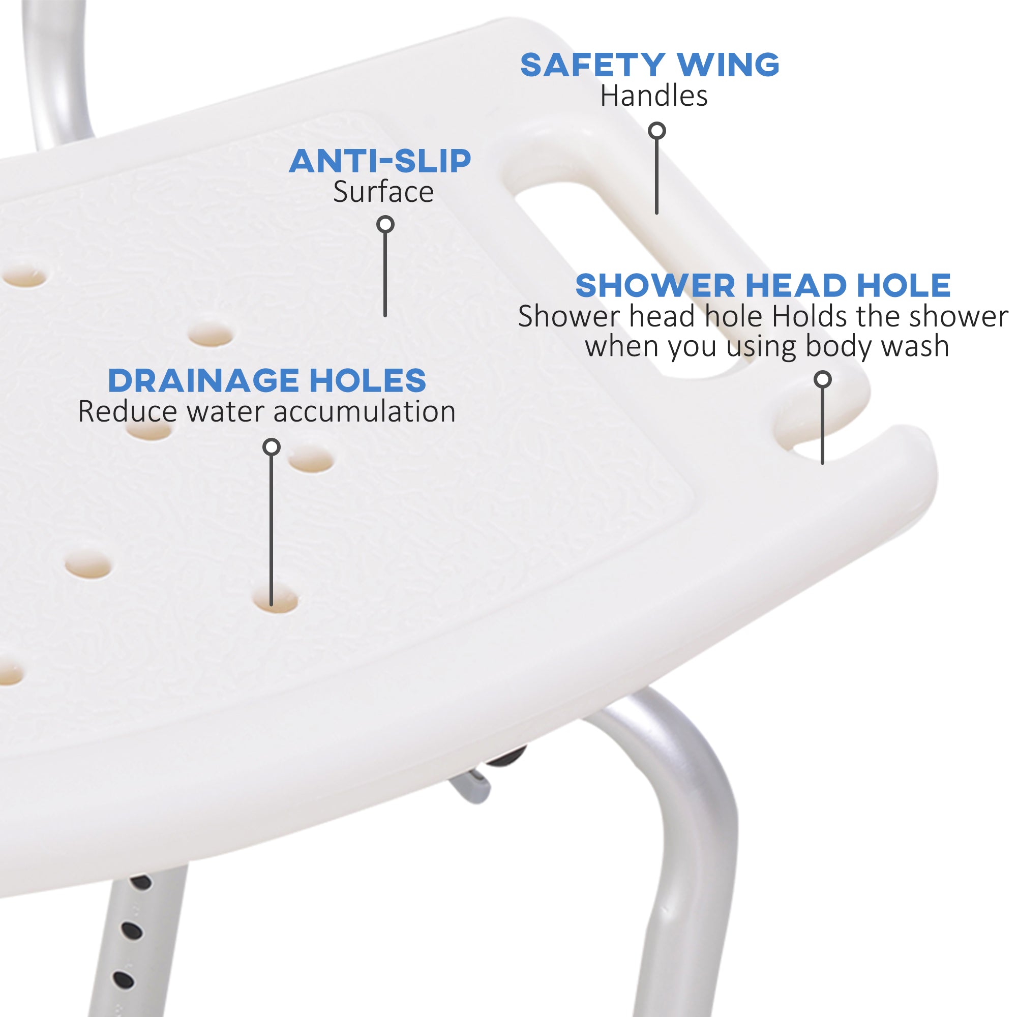 Bath Chair with Back, Adjustable Height Non-slip Shower Stool Bench Tool-Free Assembly Bathroom Aids, White