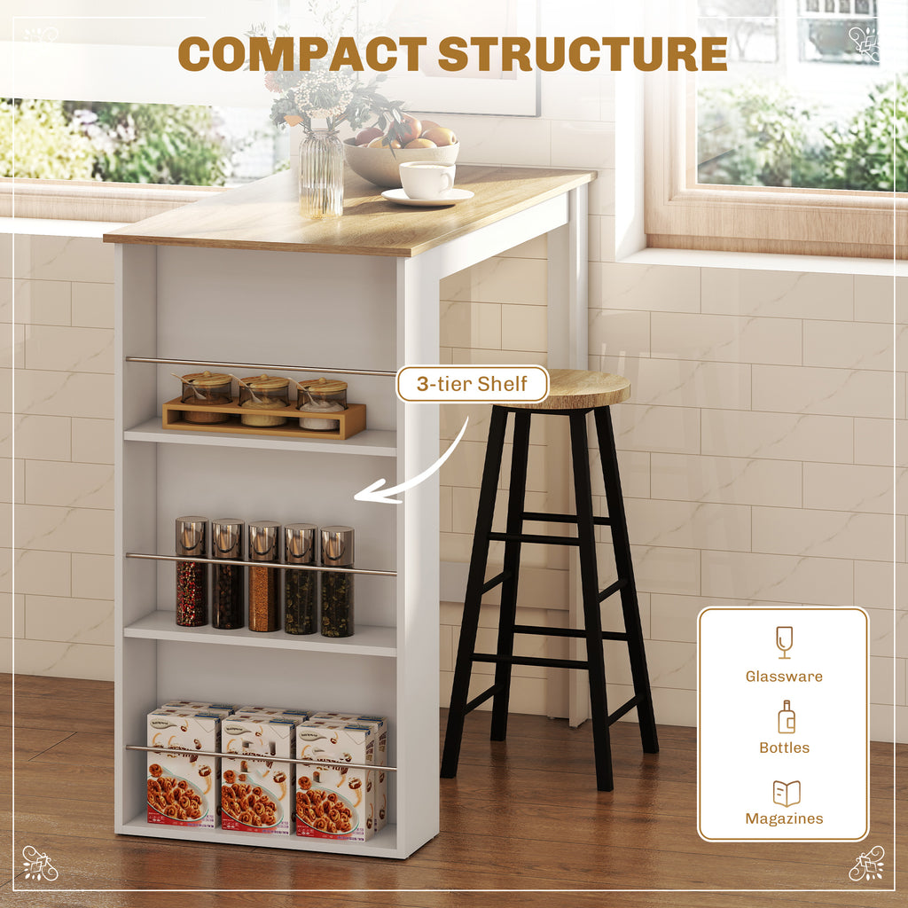 Bar Table Counter Height Dining Table with 3 Storage Shelves for Kitchen, Dining Room, Living Room, White