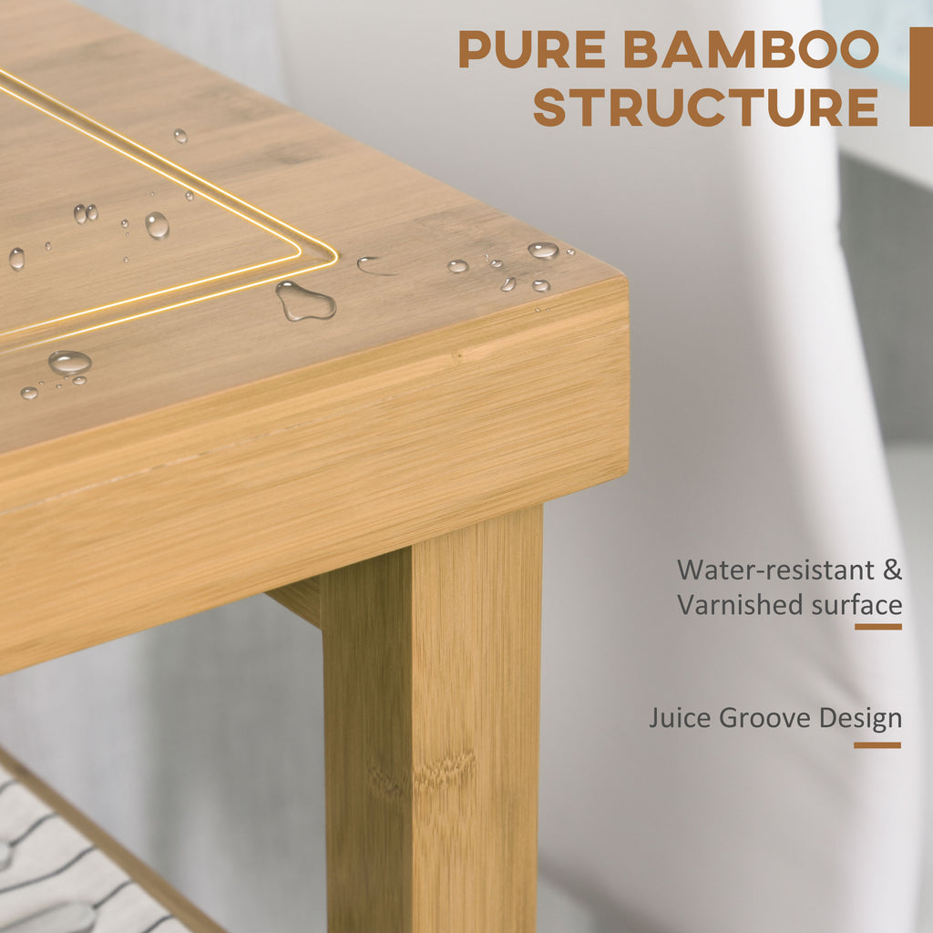Bamboo Rolling Kitchen Island Trolley with Drawers & Shelves