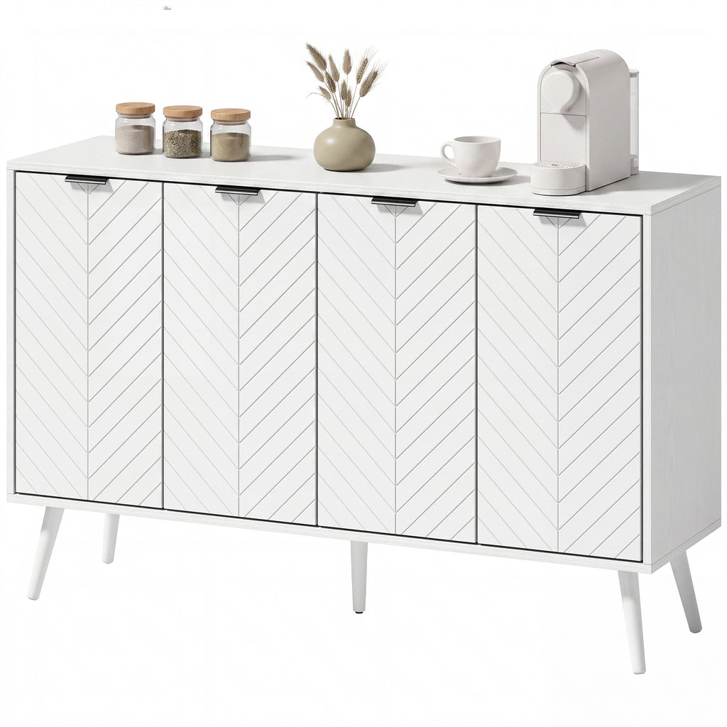 Modern Sideboard and Buffet, Dining Room Cabinet with Adjustable Shelves and 4 Doors, Black