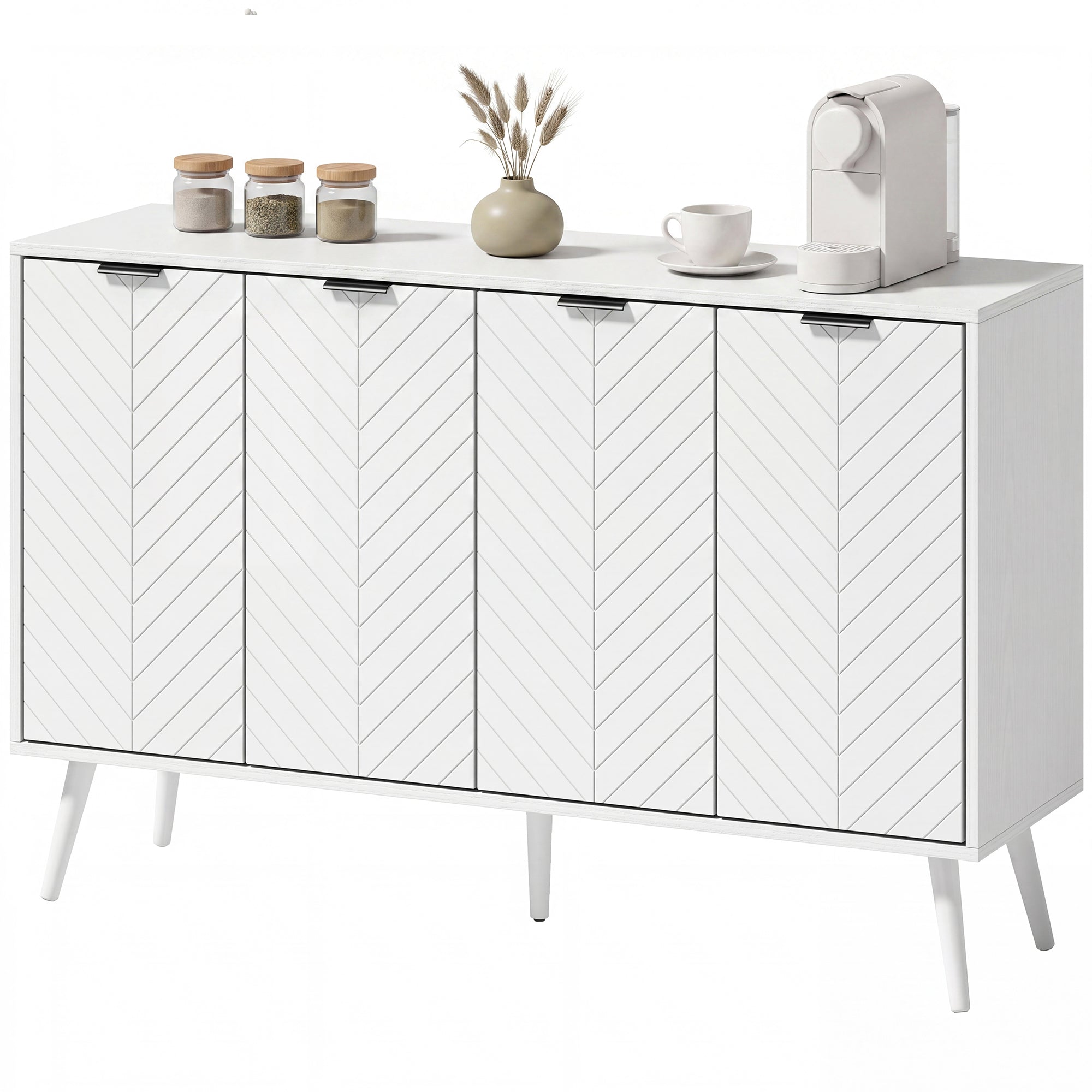 Modern Sideboard and Buffet, Dining Room Cabinet with Adjustable Shelves and 4 Doors, Black