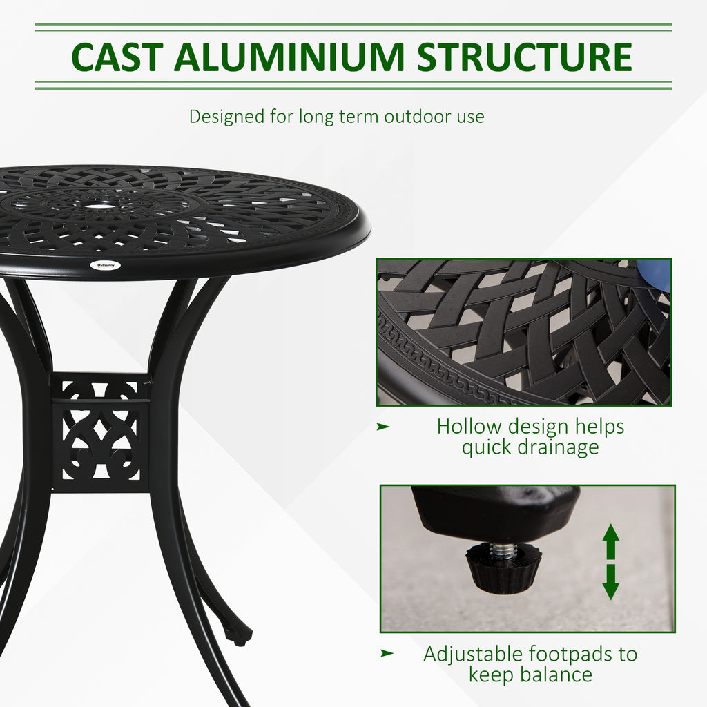 30-inch Round Patio Dining Table with Umbrella Hole Cast Aluminium Outdoor Bistro Table, Black