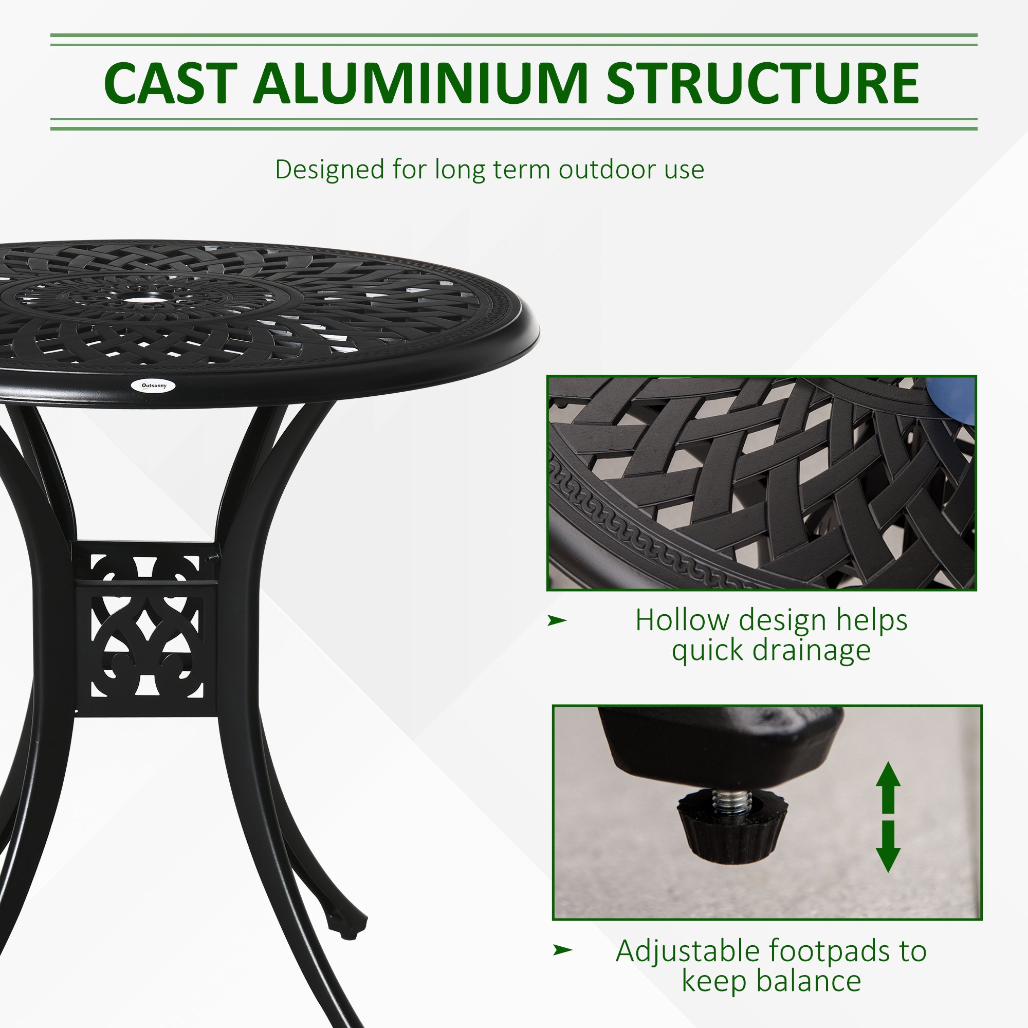 30-inch Round Patio Dining Table with Umbrella Hole Cast Aluminium Outdoor Bistro Table, Black
