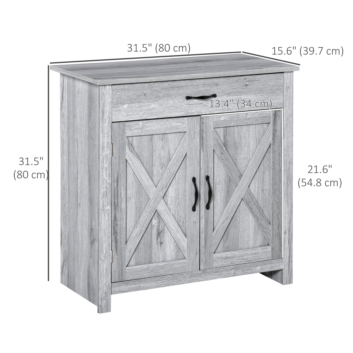 Farmhouse Sideboard Buffet Cabinet, Storage Cabinet with Barn Doors, Grey Grain