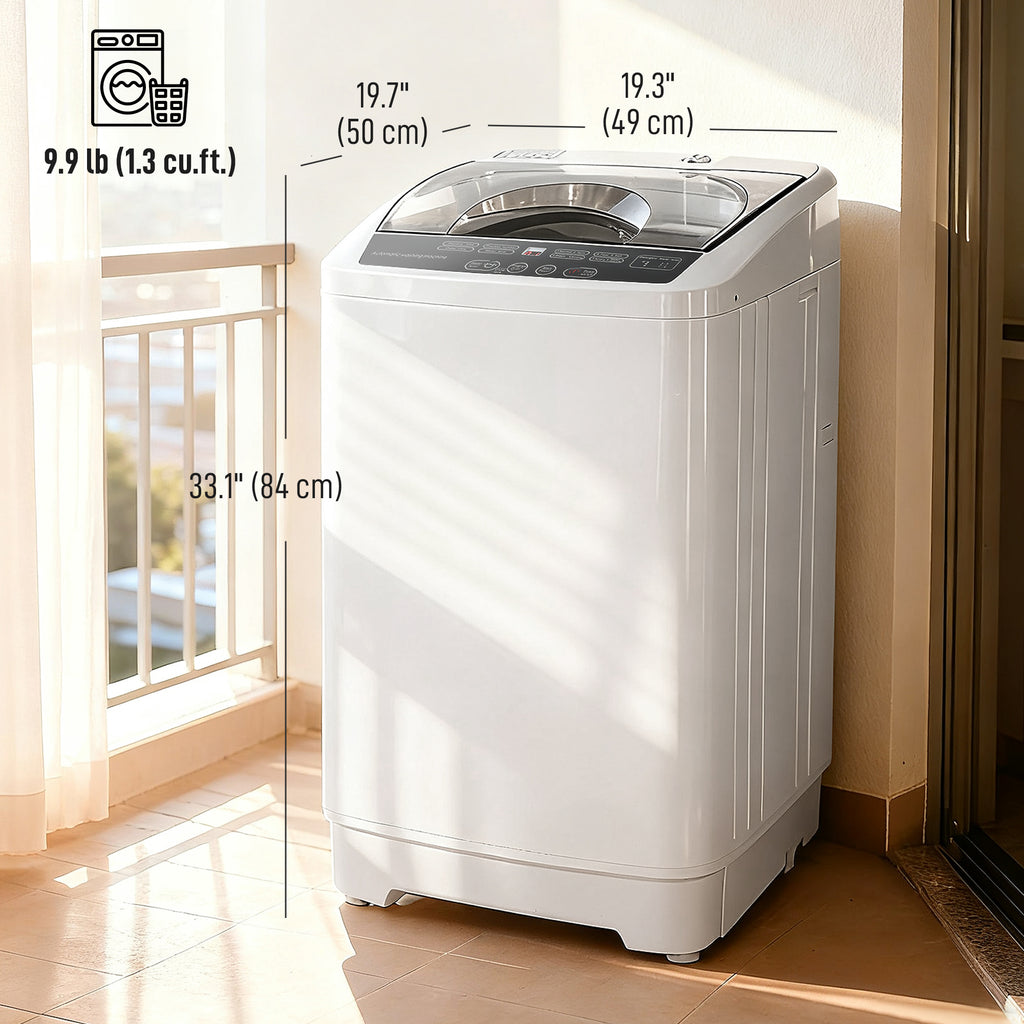 Compact Washer, Portable Washing Machine, Full Automatic Washer with 8 Programs and 6 Water Levels, White