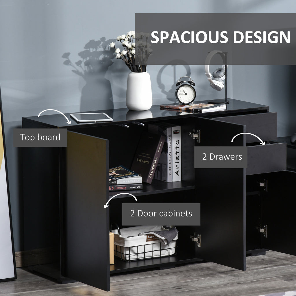 Kitchen Sideboard Storage Cabinet, Modern Coffee Bar with Push-Open Design and 2 Drawers for Living Room, Black