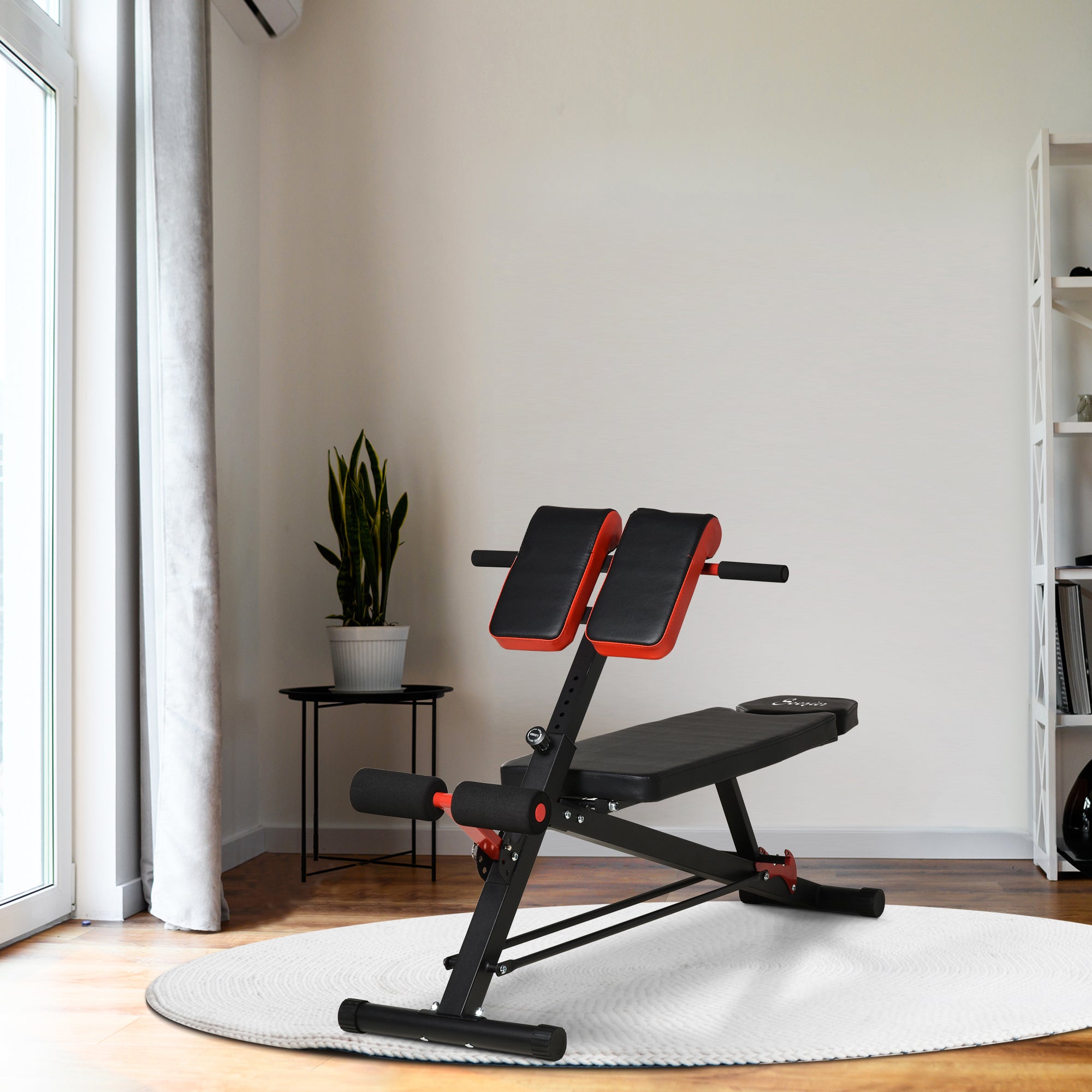 Soozier Adjustable Weight Bench Roman Chair Exercise Training Multi-Functional Hyper Extension Bench Dumbbell Bench Ab Sit up Decline Flat Black and Red