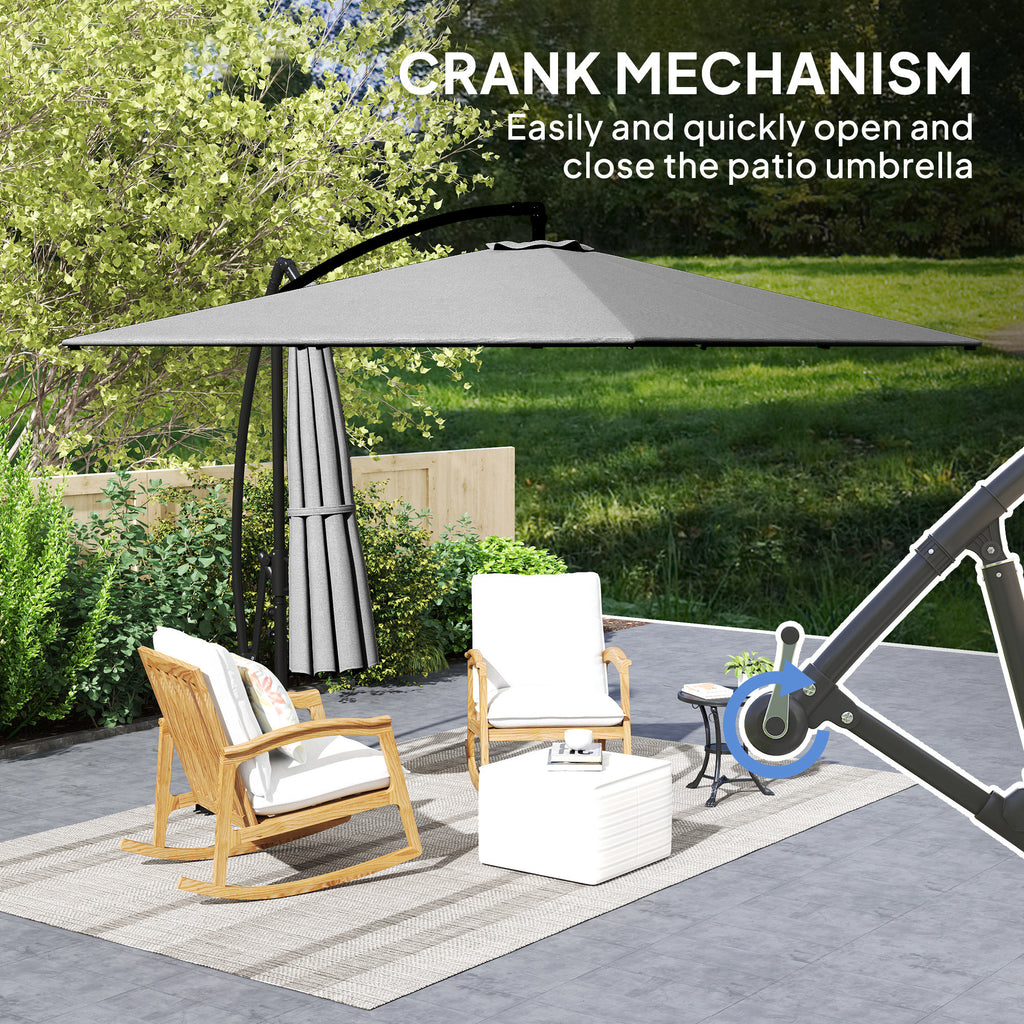 Patio Offset Umbrella UPF 50+ UV Protection, Crank Parasol with Base, Cover & Wind Securing, Khaki