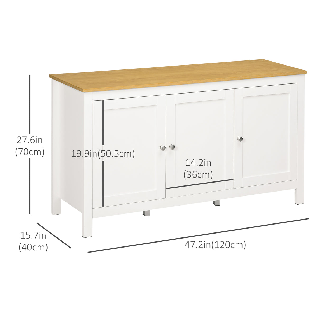 Sideboard, Buffet Cabinet with Doors and Adjustable Shelves for Living Room, Entryway, White and Natural