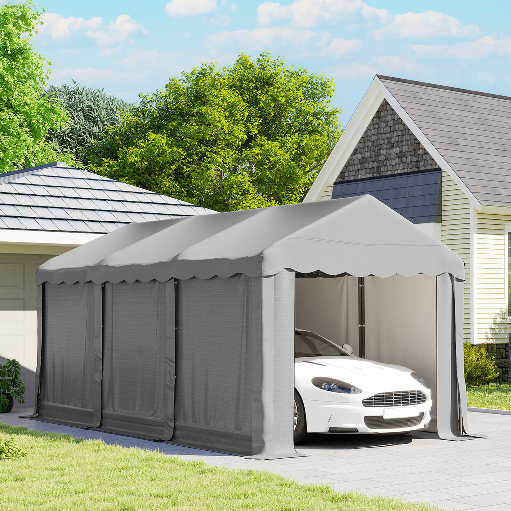 13' x 10' Portable Shed, Outdoor Storage Shed Tent with Roll-up Zipper Door and Removable Sidewalls, Light Grey