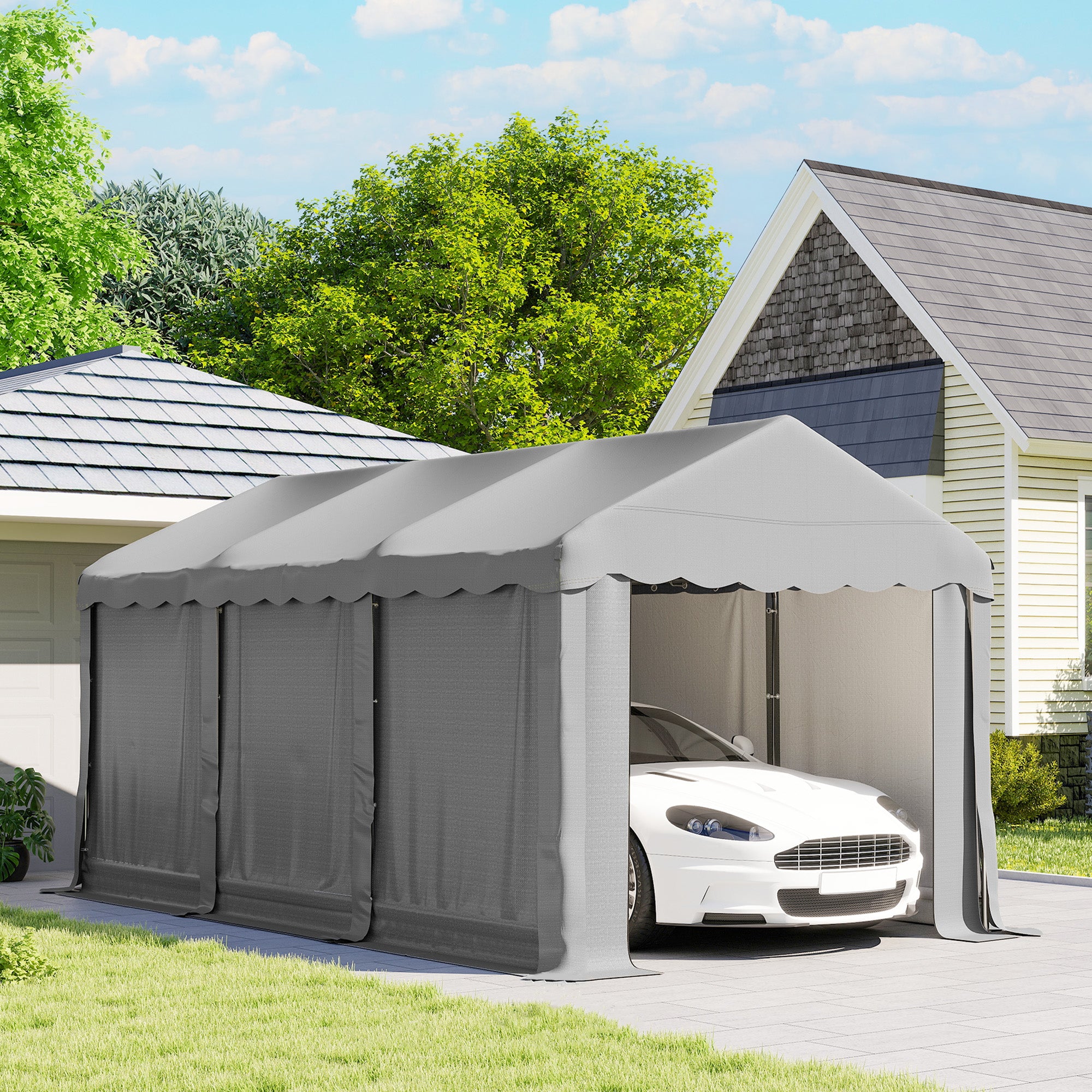13' x 10' Portable Shed, Outdoor Storage Shed Tent with Roll-up Zipper Door and Removable Sidewalls, Light Grey