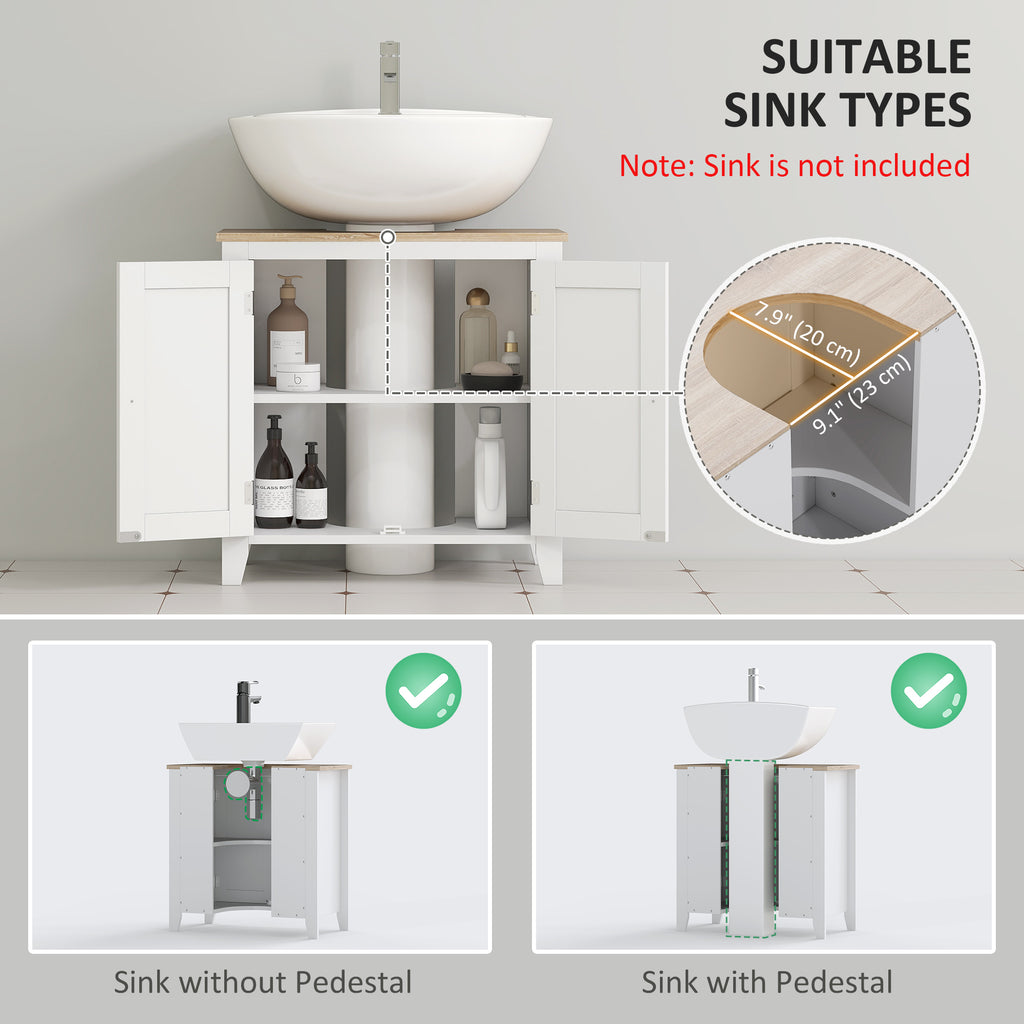 Bathroom Sink Vanity Unit, Under Sink Bathroom Cabinet with U-Shape Design and Adjustable Shelf, White