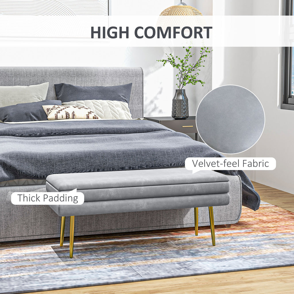 39" Storage Ottoman, Velvet End of Bed Bench with Steel Legs, Foot Stool with Storage for Bedroom, Living Room