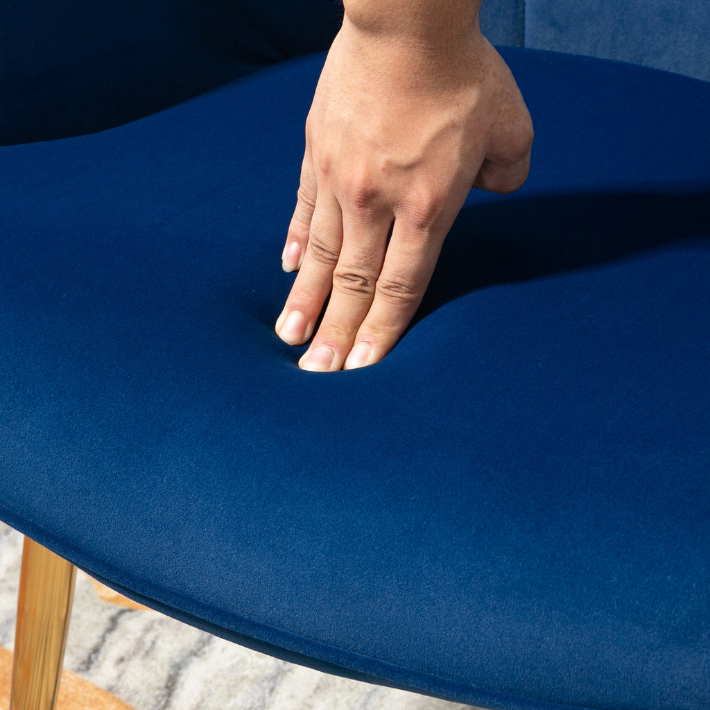 Modern Accent Chair with Ottoman, Upholstered Armchair with Footrest, Gold Metal Legs for Living Room, Bedroom, Dark Blue