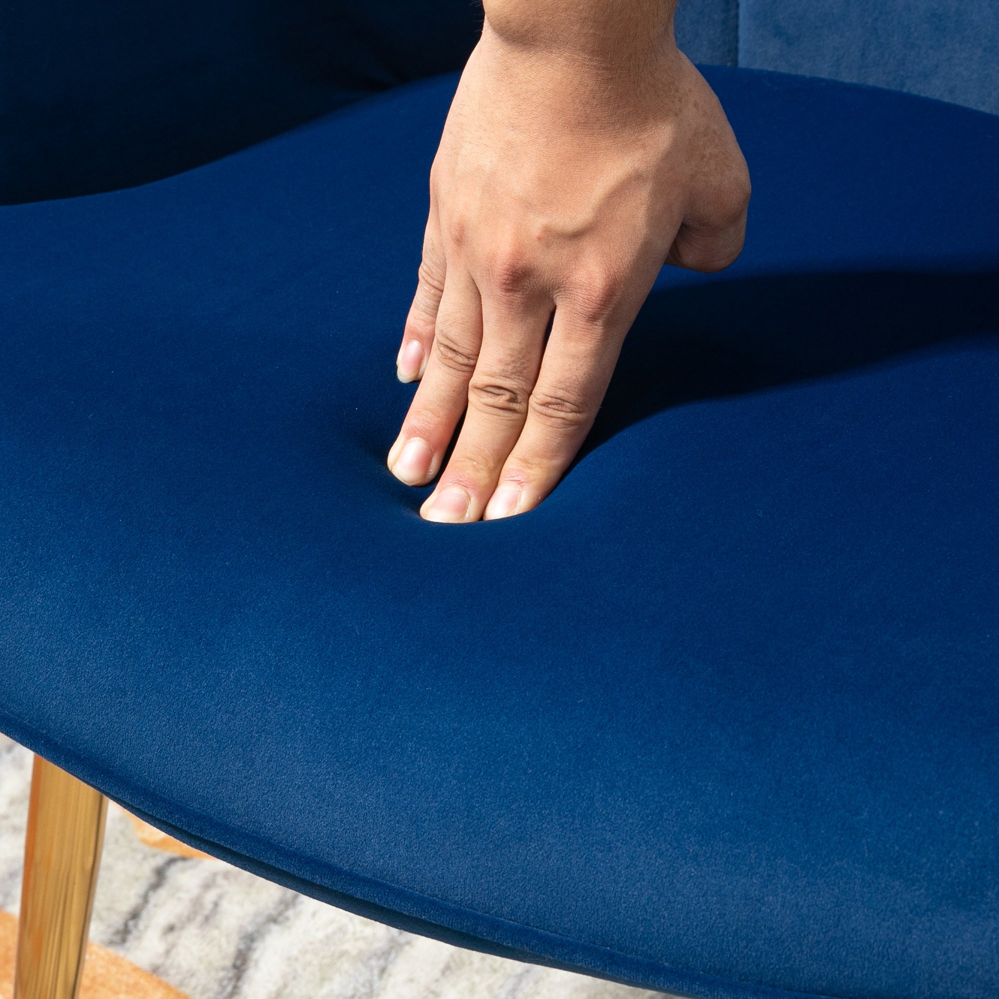 Modern Accent Chair with Ottoman, Upholstered Armchair with Footrest, Gold Metal Legs for Living Room, Bedroom, Dark Blue