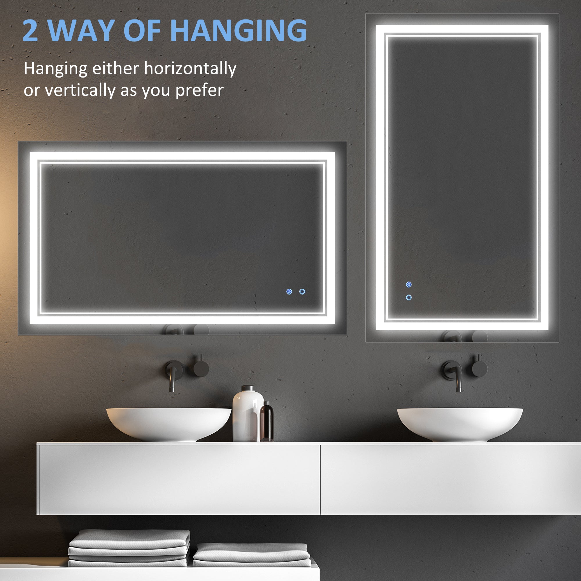 40" x 24" መስተዋት ሽንት ቤት LED፣ ዝተመርጸ ብርሃን ዘለዎ ኣብ መዓርፎ ዝተሰቀለ መስተዋት፣ ምስ 3 ሕብሪ፣ ብልህ ምትንካፍ፣ ፕላግ-ኢን፣ ቀጥ ወይ ጐንጐን ዝተሰቀለ