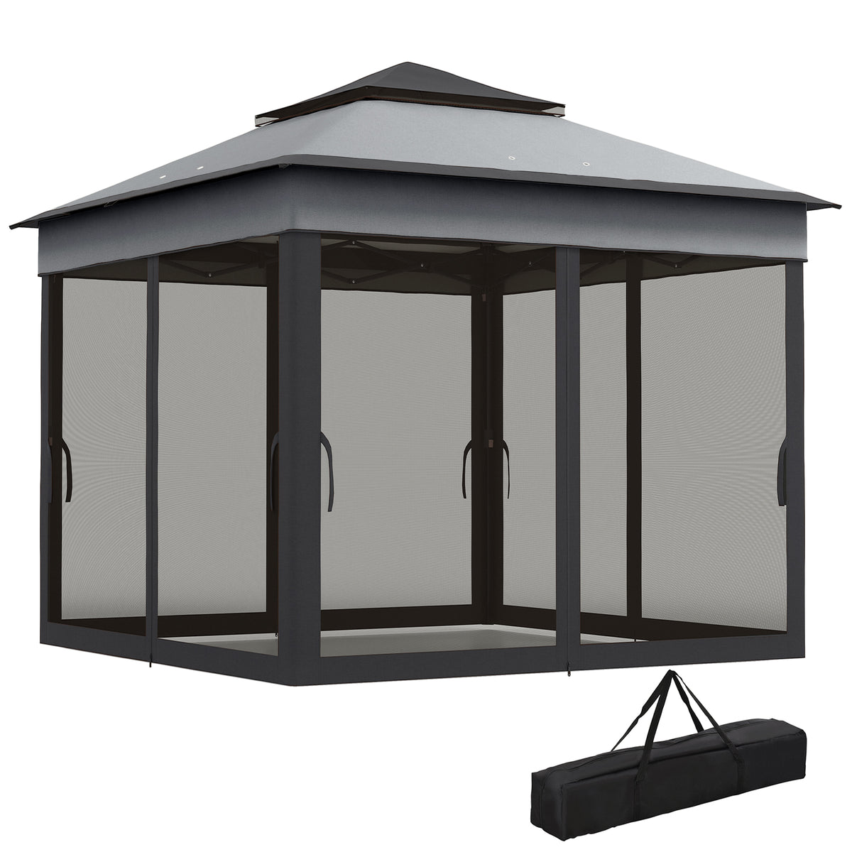 10.7 x 10.7ft Pop Up Gazebo, Adjustable Instant Sun Shelter with UV30+ Roof Cover, Removable Mesh Curtains, Dark Grey