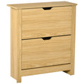 Shoe Storage Cabinet with 2 Flip Drawers and Adjustable Shelves for 8–12 Pairs of Shoes, Natural Wood