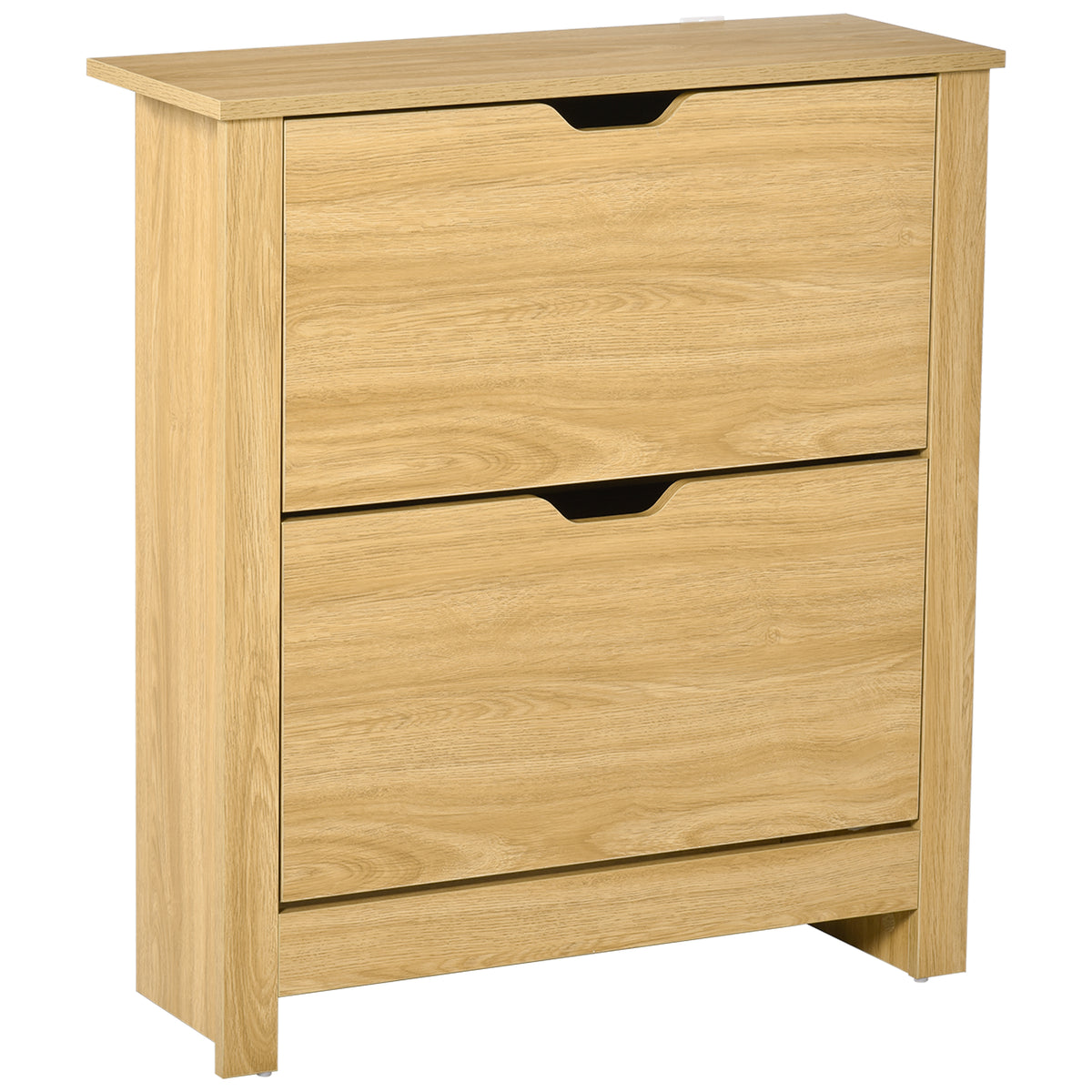 Shoe Storage Cabinet with 2 Flip Drawers and Adjustable Shelves for 8–12 Pairs of Shoes, Natural Wood