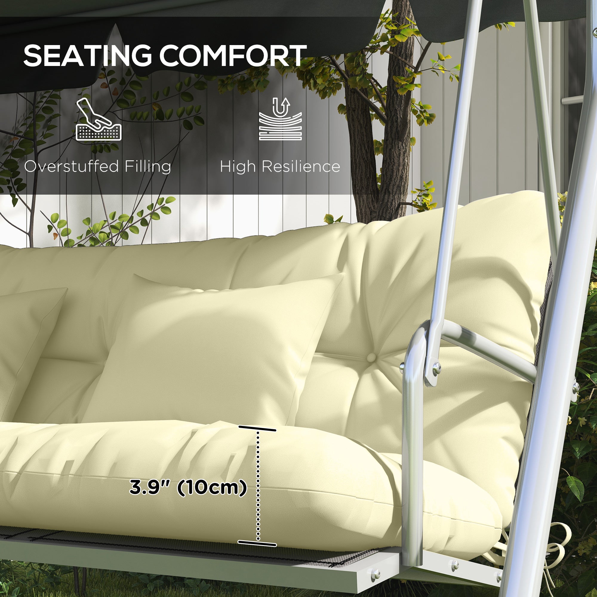 4-Piece Back and Seat Cushion Pillows Replacement and Pillows, Patio Chair Cushions Set with Ties, Cream White