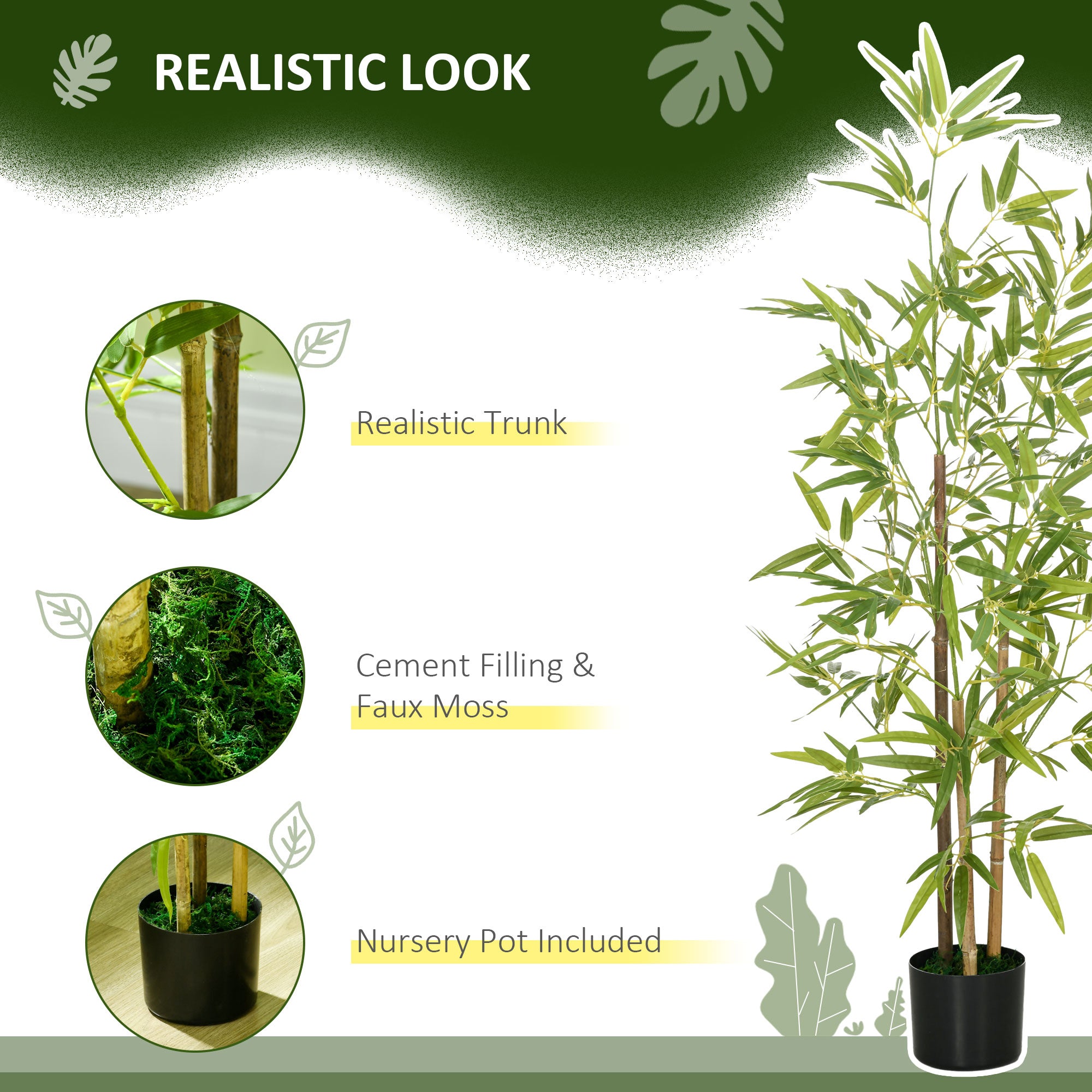 Set of 2 6ft Artificial Tree, Indoor Fake Bamboo with Pot, for Home Office Living Room Decor