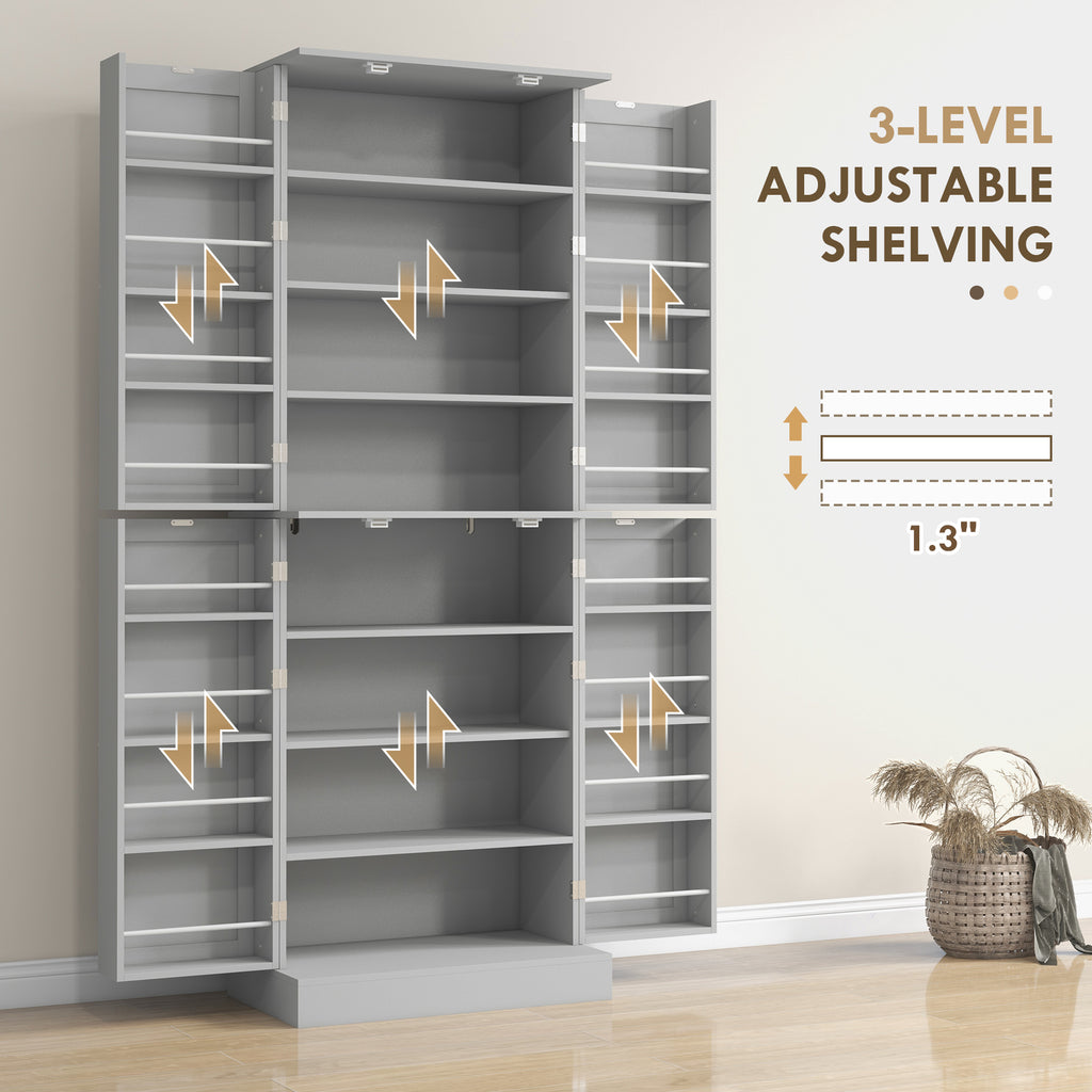 65" Kitchen Cabinet, Kitchen Pantry Cabinet with 4 Doors and 16 Door Shelves for Dining Room, White