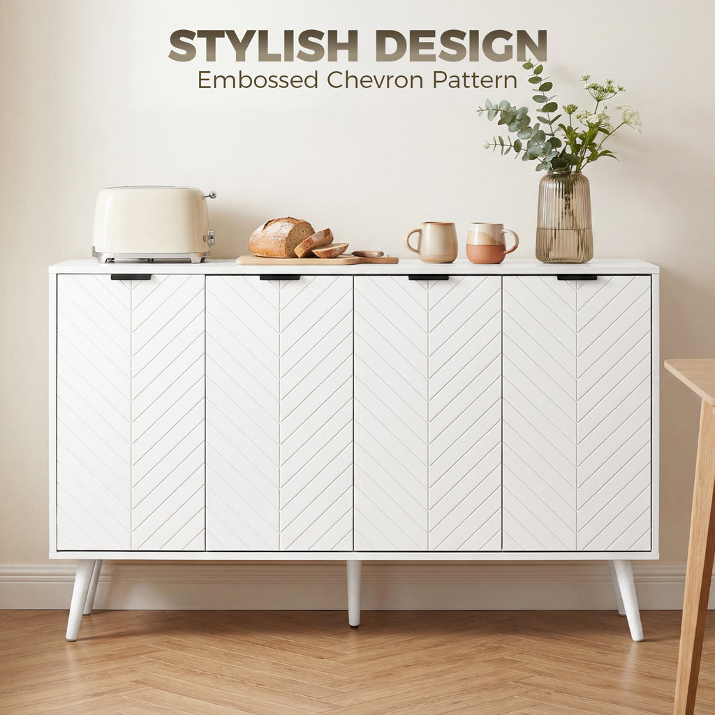 Modern Sideboard and Buffet, Dining Room Cabinet with Adjustable Shelves and 4 Doors, Black