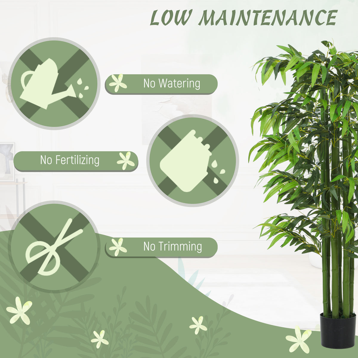 5.3ft Artificial Tree Set of 2, Indoor Fake Bamboo with Pot, for Home, Office, and Living Room Decor