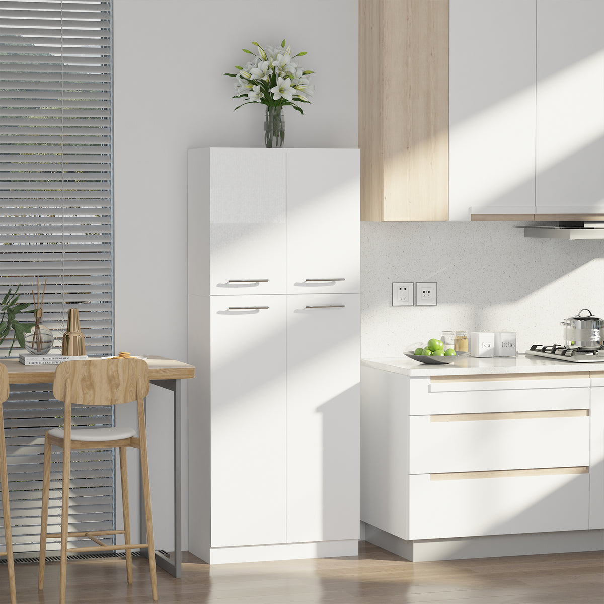 61" Pantry Cabinet, Kitchen Pantry Storage Cabinet with 2 Doors and Adjustable Shelves, Freestanding Storage Cabinet