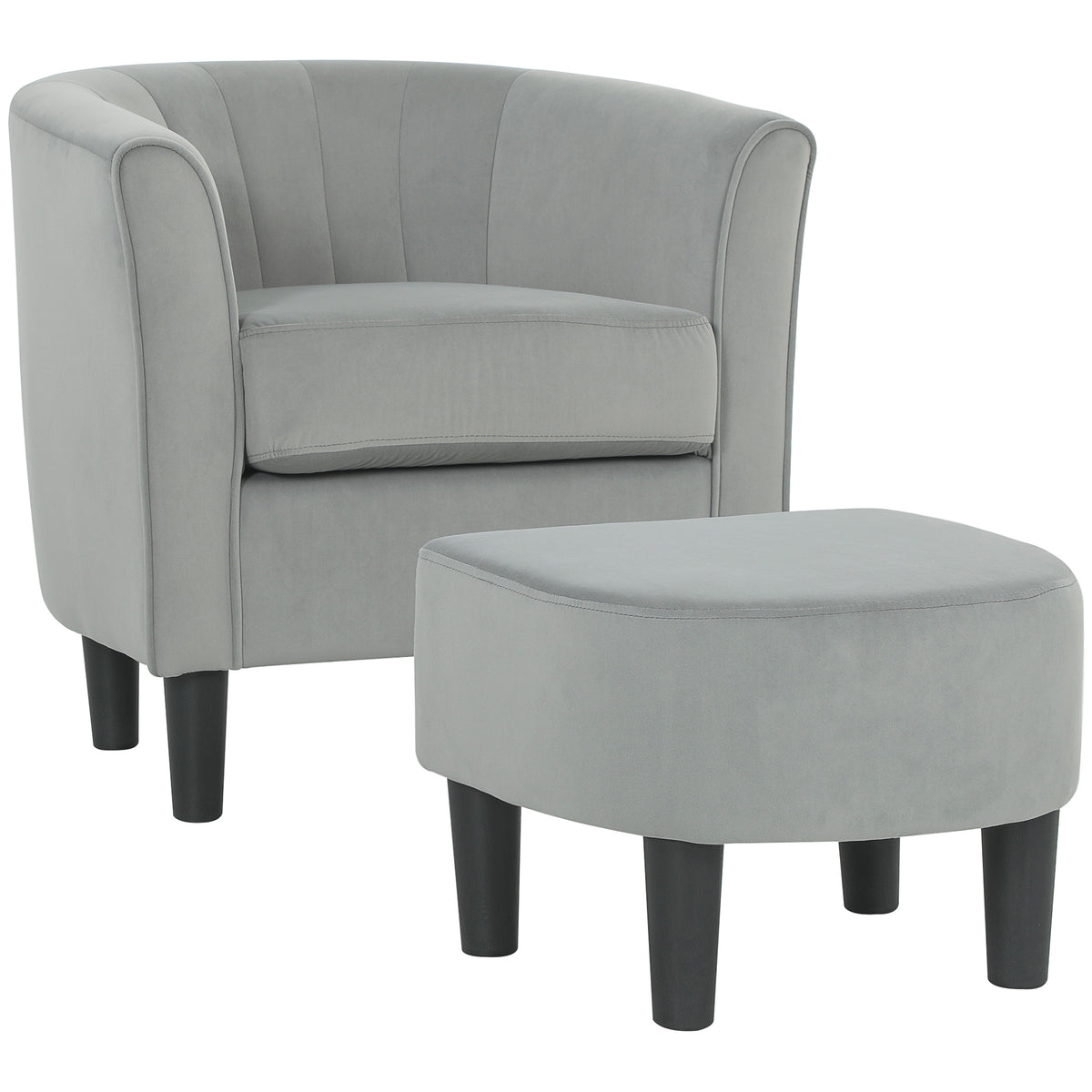 Accent Chair Modern Upholstered Living Room Chair with Ottoman and Pocket Spring Cushion Grey