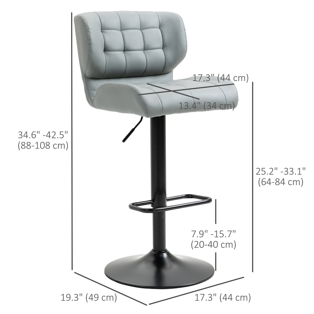 Swivel PU Leather Barstools Set of 2 Adjustable Bar Stools with Footrest Back for Kitchen Counter Dining Room Black