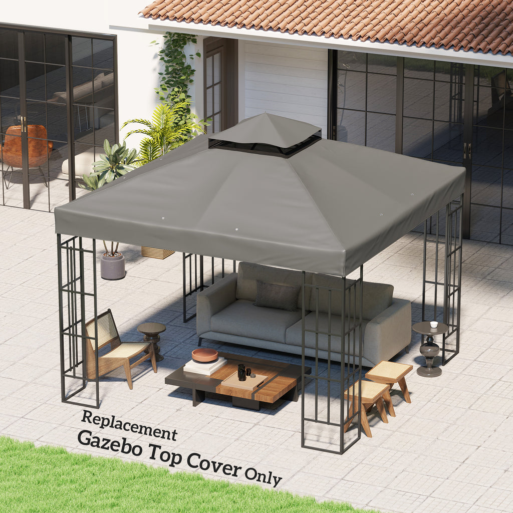 10' x 10' Gazebo Canopy Replacement Cover, 2-Tier Garden Gazebo Roof Replacement, UPF30+, TOP COVER ONLY, Grey