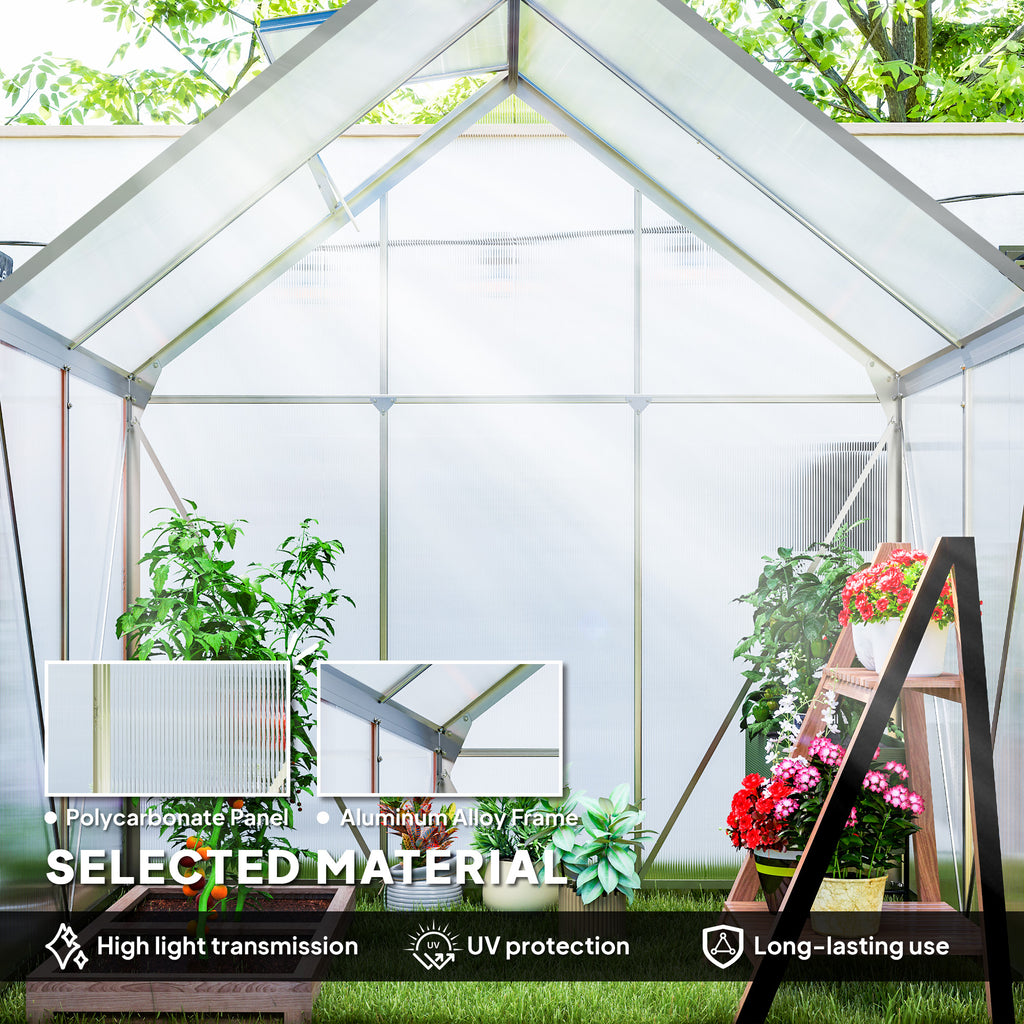 6' x 12' x 6.5' Walk-in Greenhouse, Polycarbonate Greenhouse with Adjustable Roof Vent, Base, Sliding Door, Clear