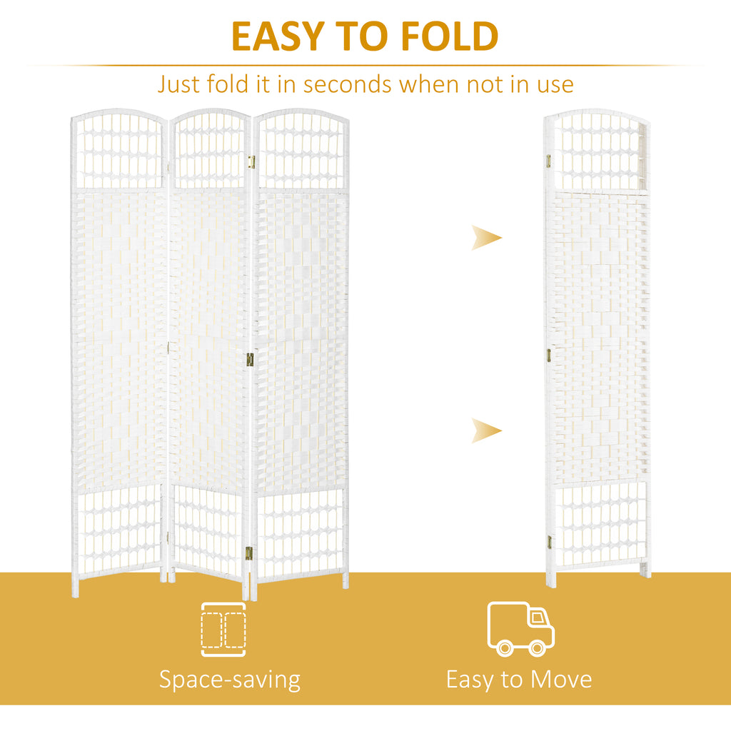 4 Panel Folding Room Divider, Portable Privacy Screen, Wave Fiber Room Partition for Home Office, White