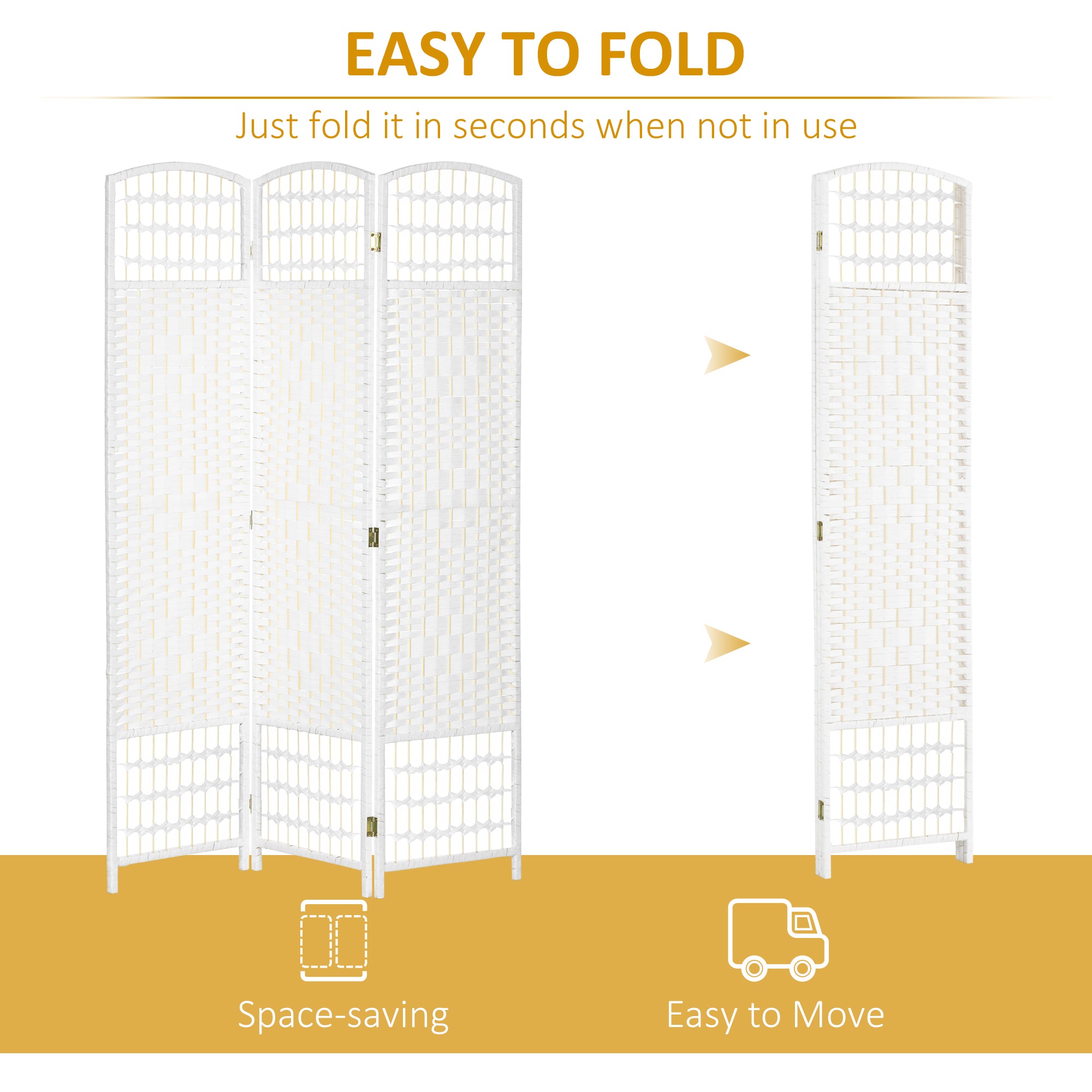 4 Panel Folding Room Divider, Portable Privacy Screen, Wave Fiber Room Partition for Home Office, White