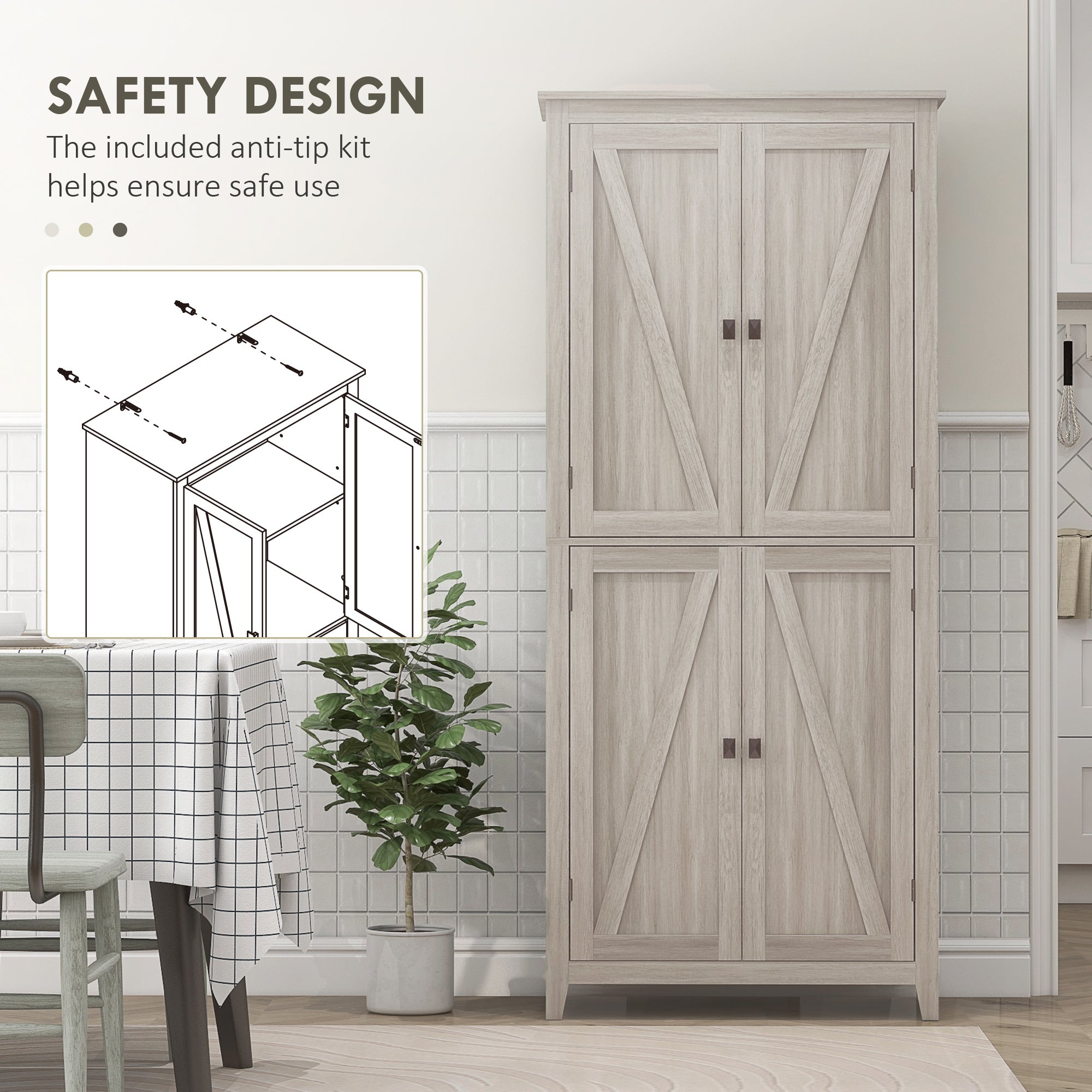 72" Freestanding Storage Cabinet, Kitchen Pantry Cabinet with Doors and Shelves for Dining Room, White