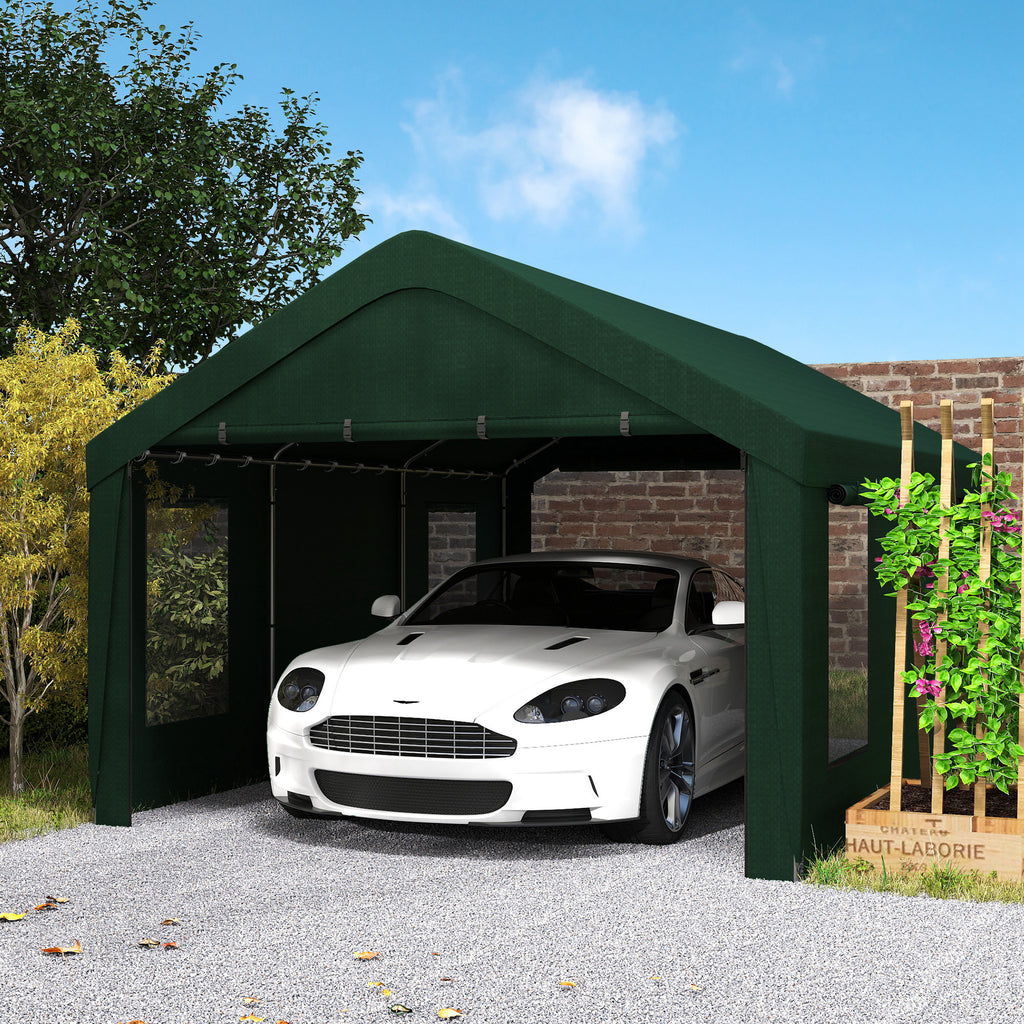 12 x 20ft Carport with 2 Roll-Up Doors, 4 Windows, Portable Garage with Removable Sidewalls for Car, Truck, Dark Grey