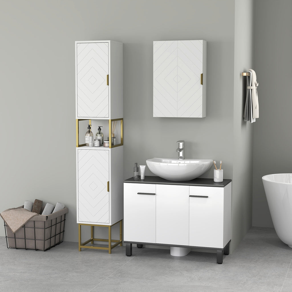 2-Piece Bathroom Storage Cabinet Set, Bathroom Cabinets with Adjustable Shelves, Free Standing, Wall-Mounted, White