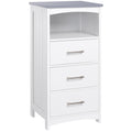 Small Bathroom Storage Cabinet, Floor Cabinet with 3 Drawers and Open Component, Narrow Bathroom Cabinet, White