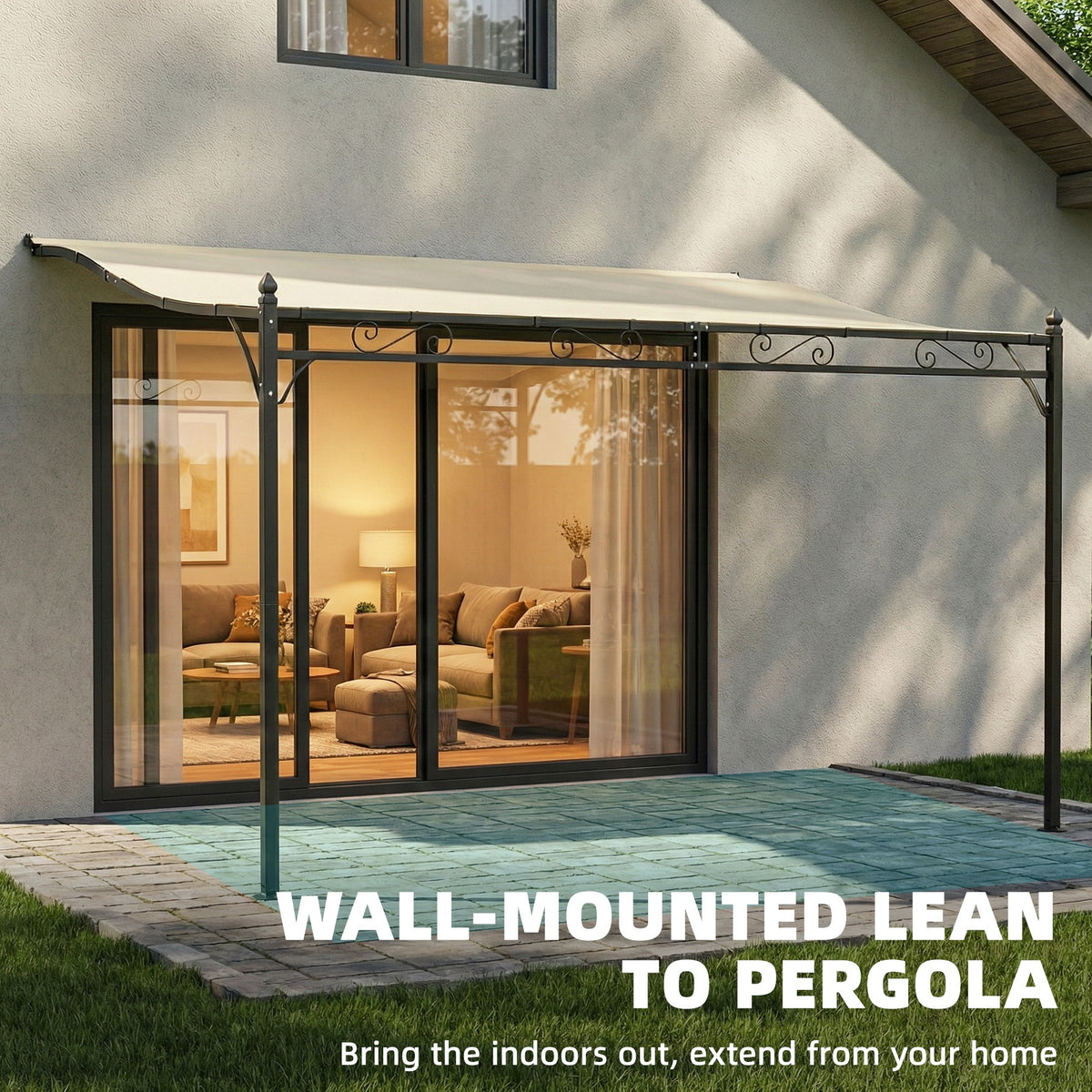 11.5' x 8.2' Outdoor Pergola, Wall Mounted Lean to Pergola with Metal Frame, UPF30+, Garden Gazebo