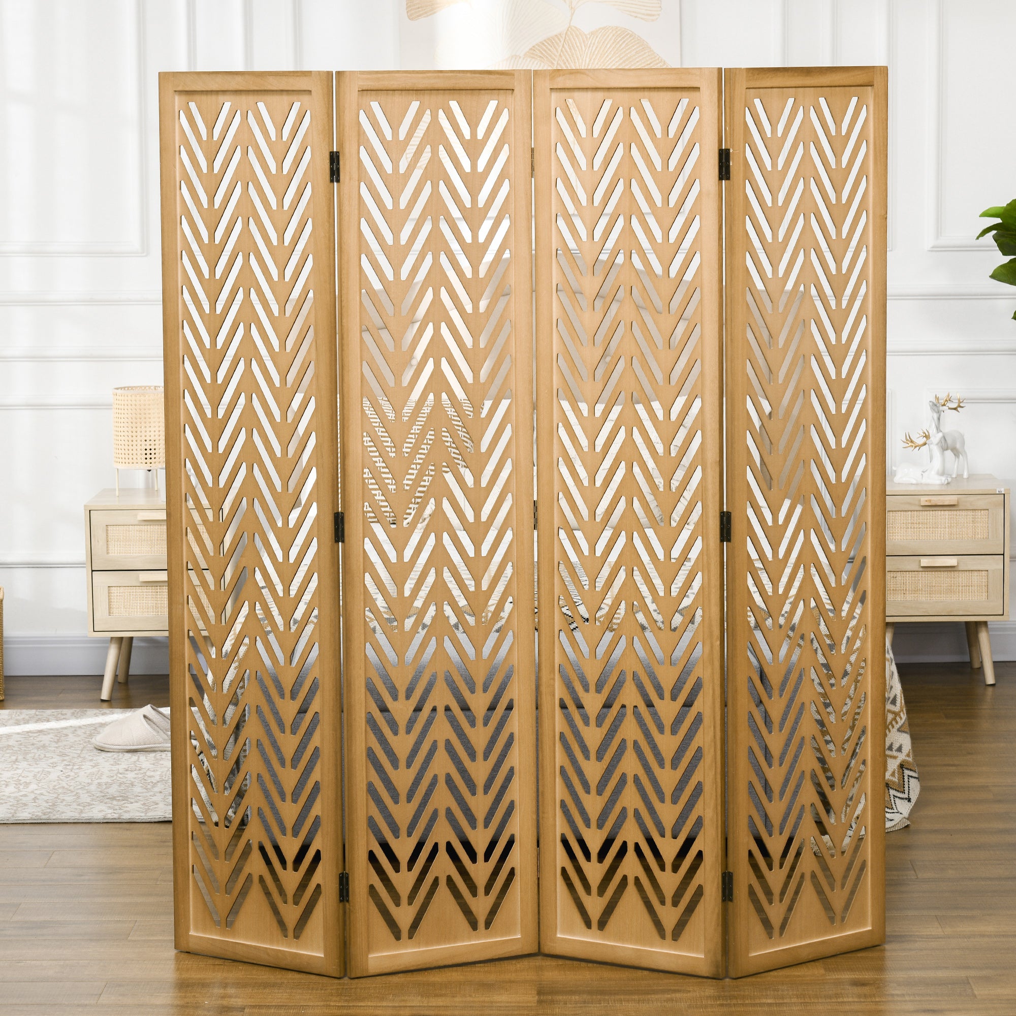 3 Panel Room Divider, 5.6ft Tall Wood Folding Privacy Screens, Freestanding Partition Wall Dividers, Light Brown