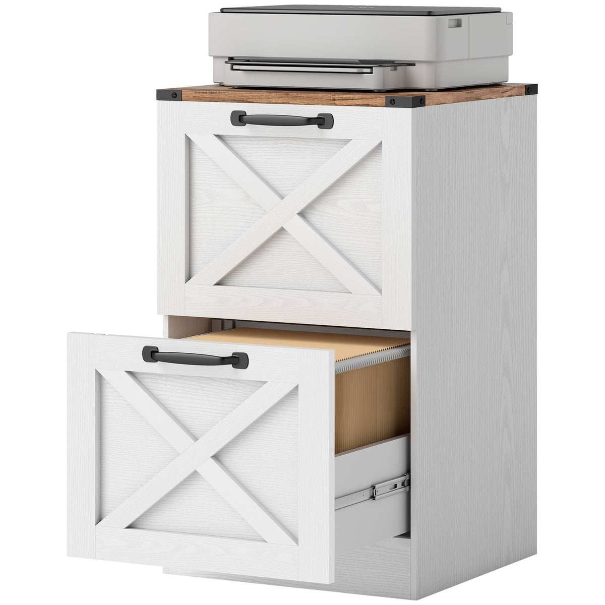 3 Drawer File Cabinet with Silent Slides, Vertical Farmhouse Filing Cabinet Fits Letter/A4 Size Home Office, White